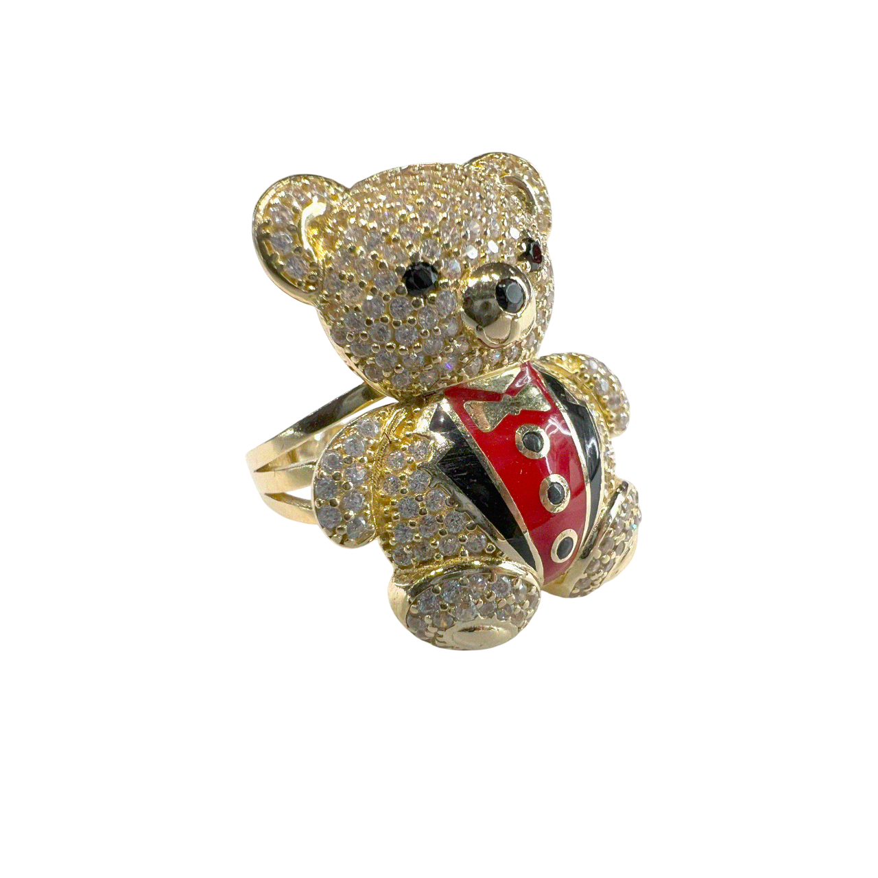 Gold Ring With Zirconia Filled Tux Bear, Center Peace