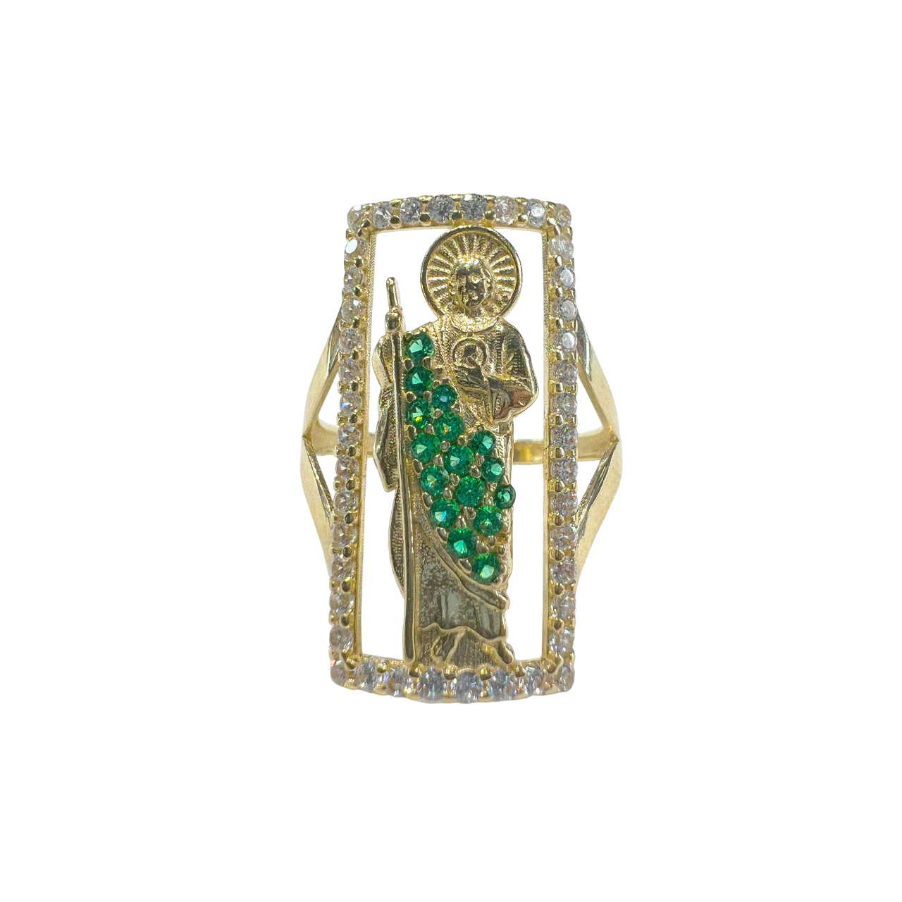 Gold Ring with Green Zirconia Robed San Judas 