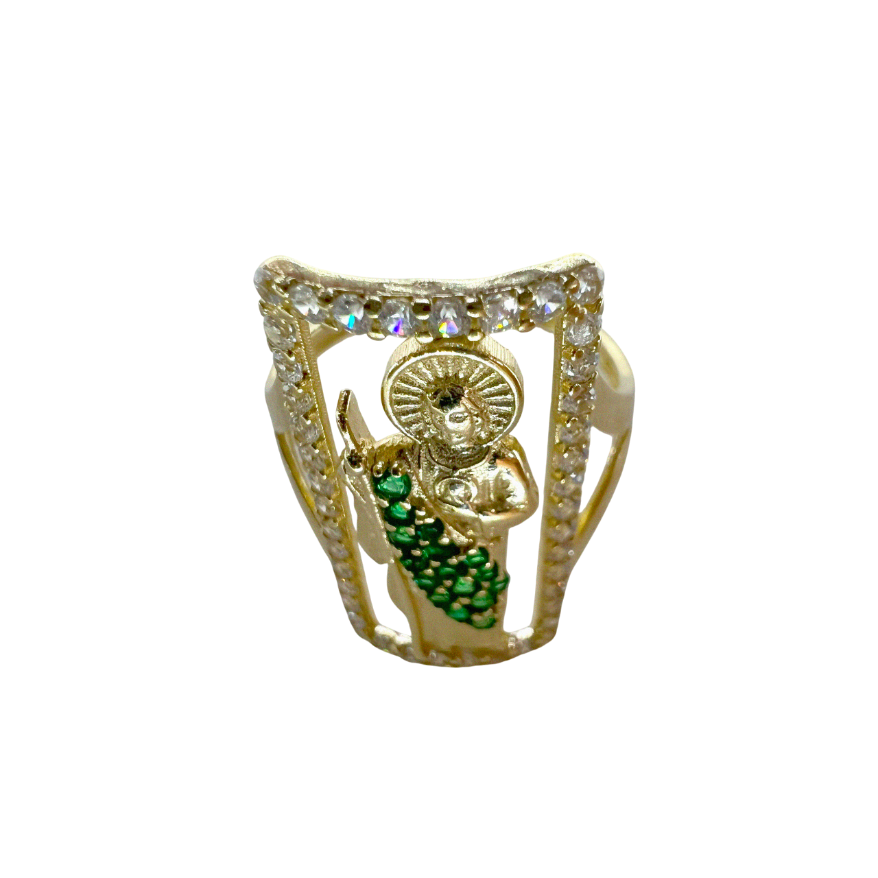 Gold Ring with Green Zirconia Robed San Judas 