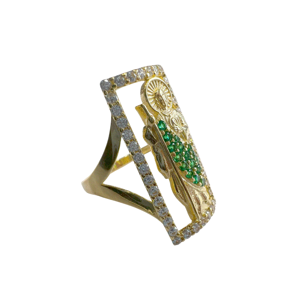 Gold Ring with Green Zirconia Robed San Judas 