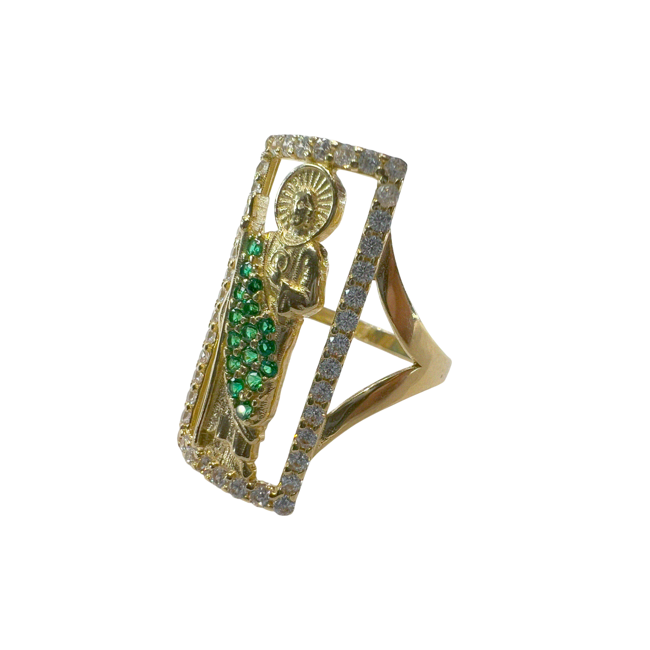 Gold Ring with Green Zirconia Robed San Judas 