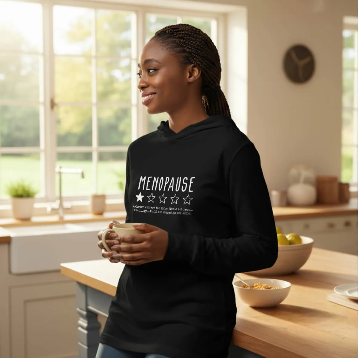 Menopause 1 Star Review Hooded Long-Sleeve Tee