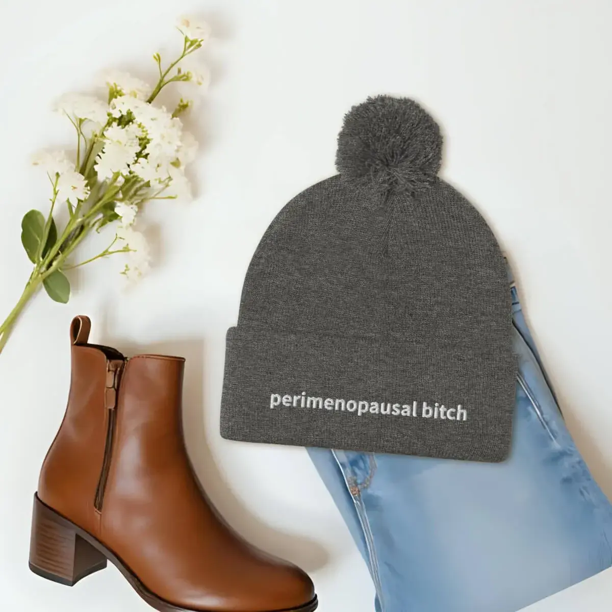 Perimenopausal Bitch PomPom Beanie