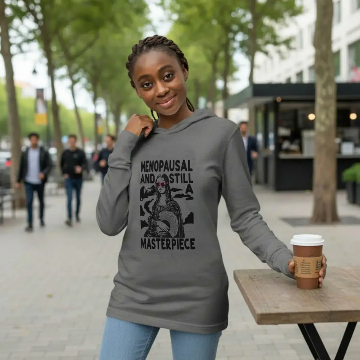 Funny Menopause Mona Lisa Hooded Long-Sleeve Tee