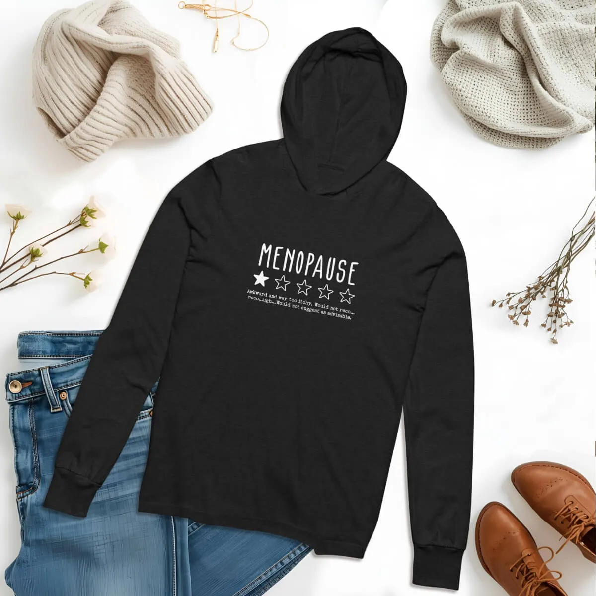 Menopause 1 Star Review Hooded Long-Sleeve Tee