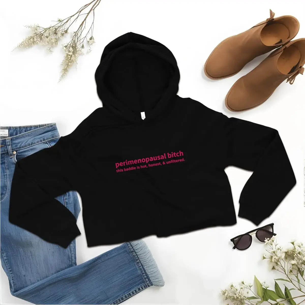 Embroidered Perimenopausal Bitch Crop Hoodie