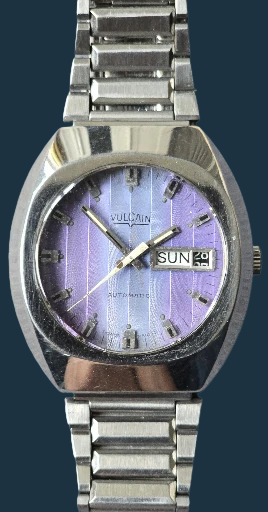 Men's Vulcain Automatic Watch Day Date Stainless Steel Rare Dial
