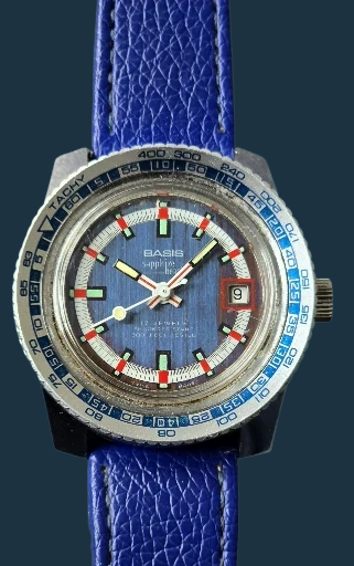 Vintage Basis Sapphire Beach Hand Winding Manual Wristwatch