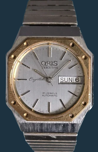 Oris Executive Crystal Two Tone Automatic Day Date Stainless Steel Gold