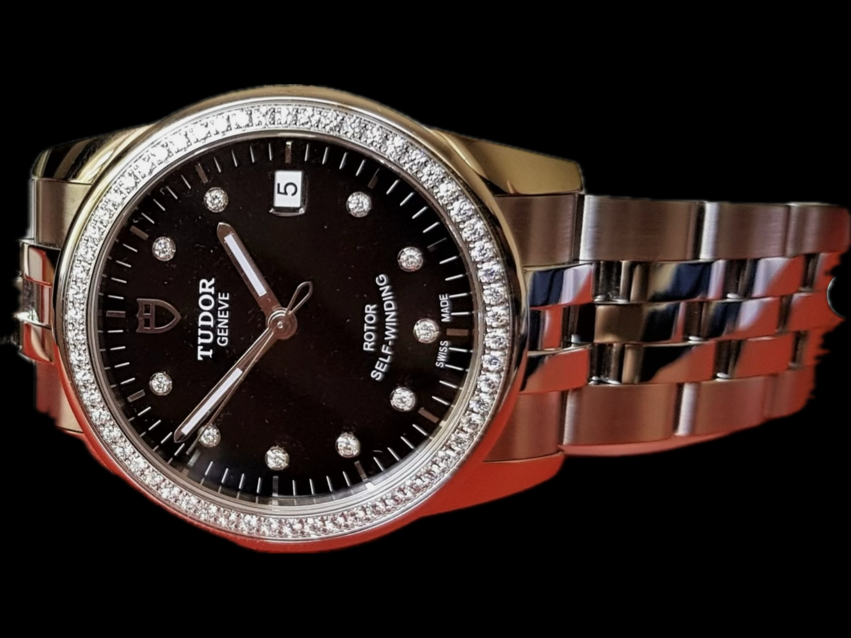 Tudor Glamour Black 60 Diamonds 36mm Watch Brand New - M55020-0007