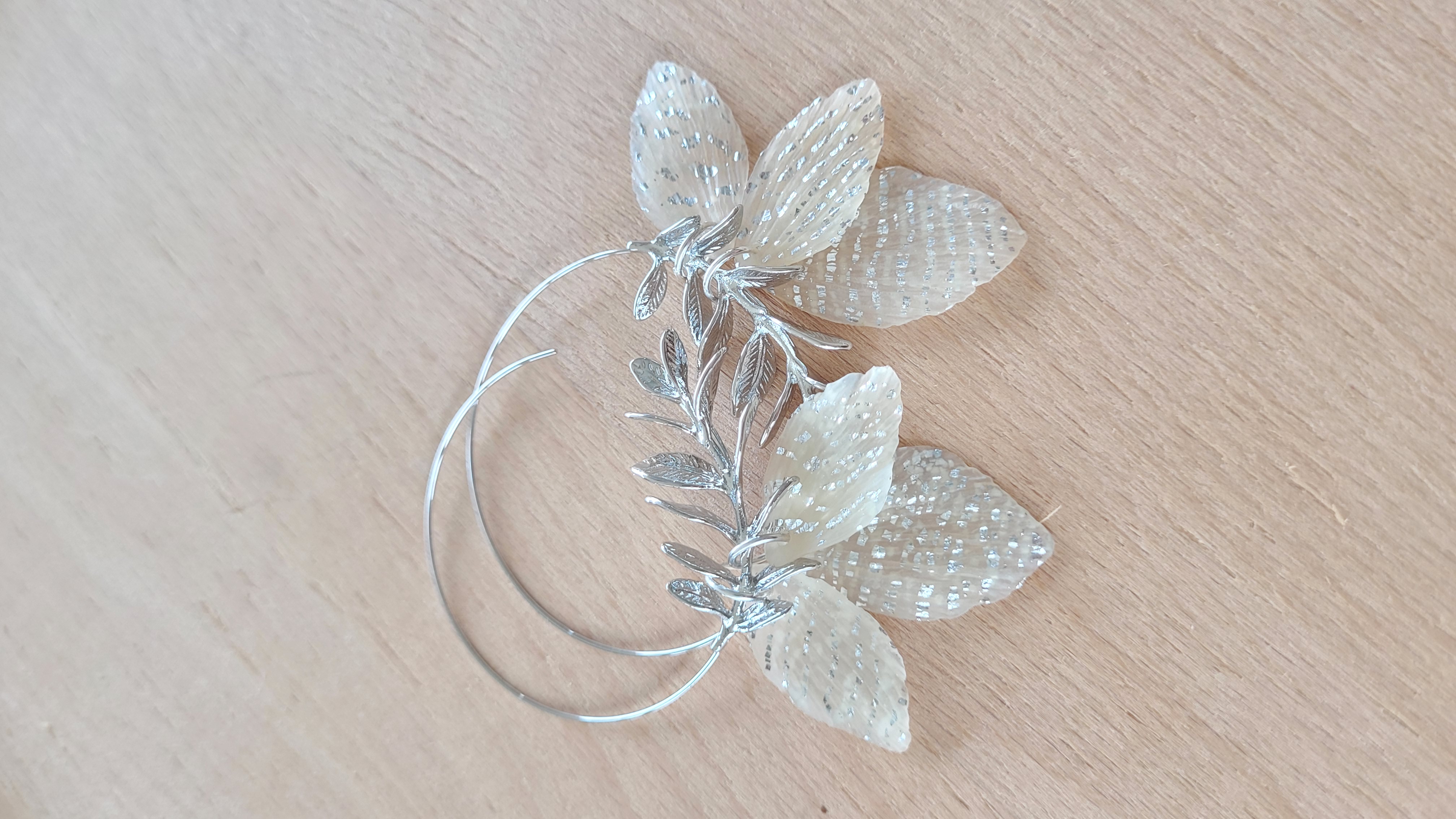 Boucles d'oreilles feuilles argentées