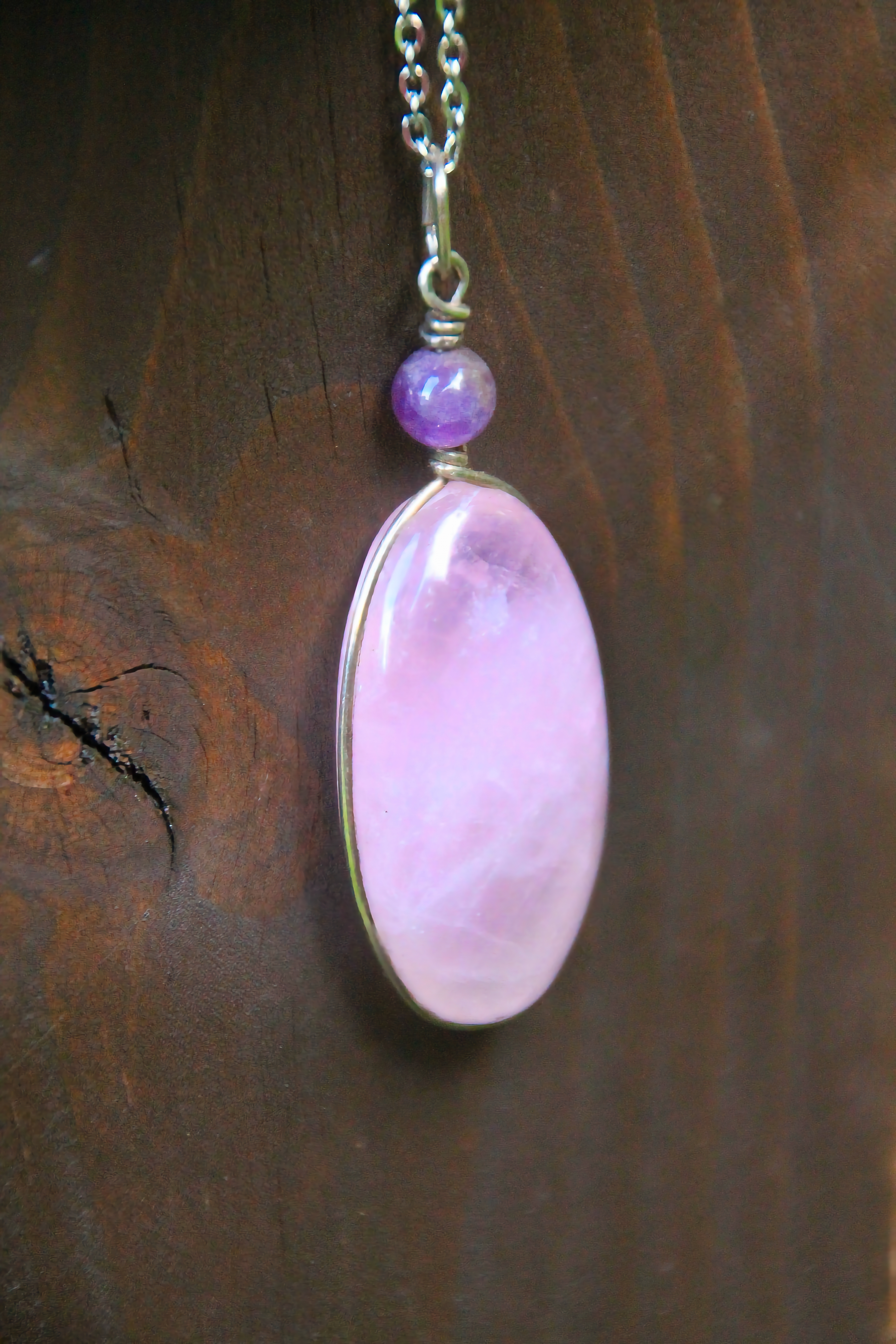 Rosenquarz (mit Amethyst) Halskette