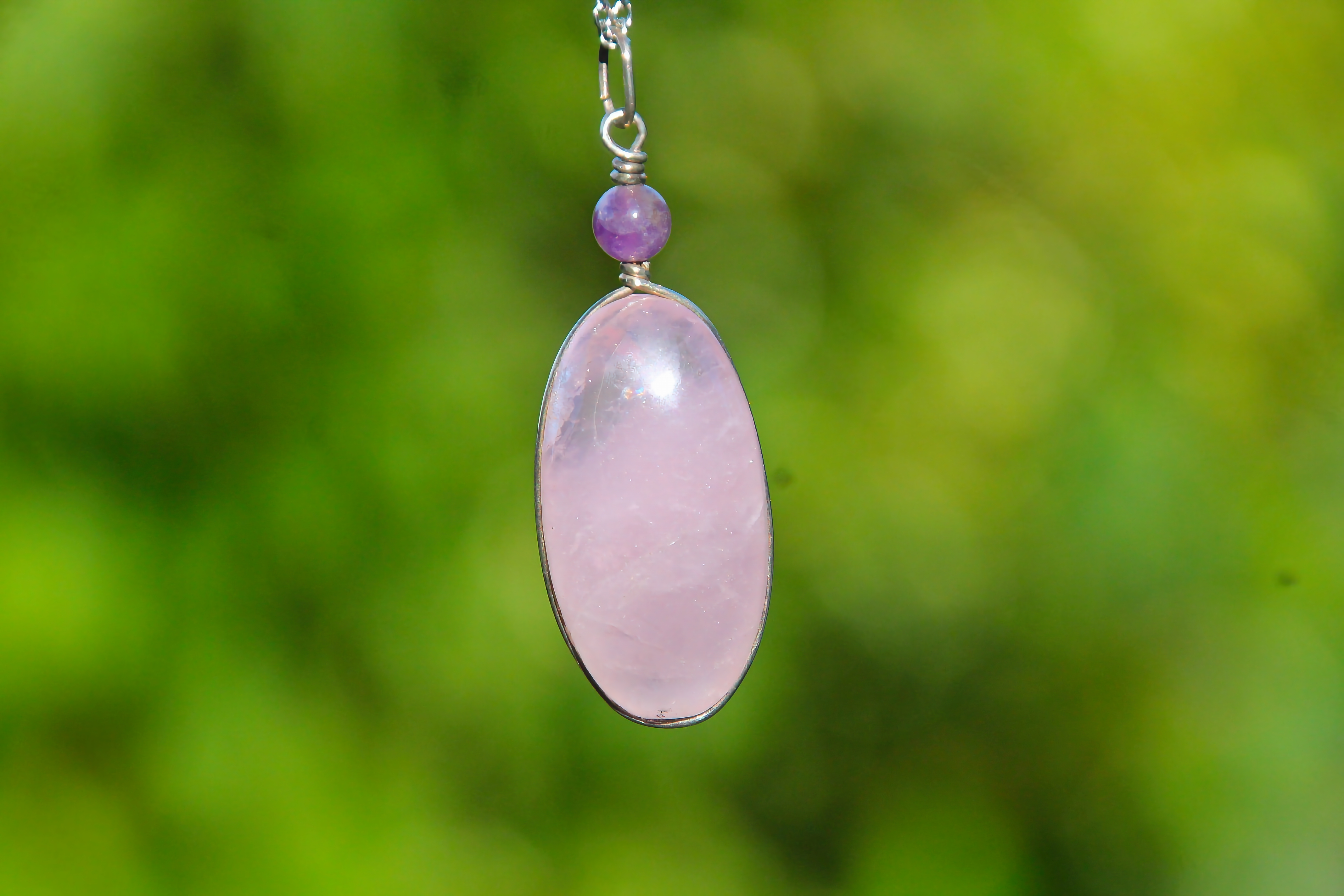 Rosenquarz (mit Amethyst) Halskette