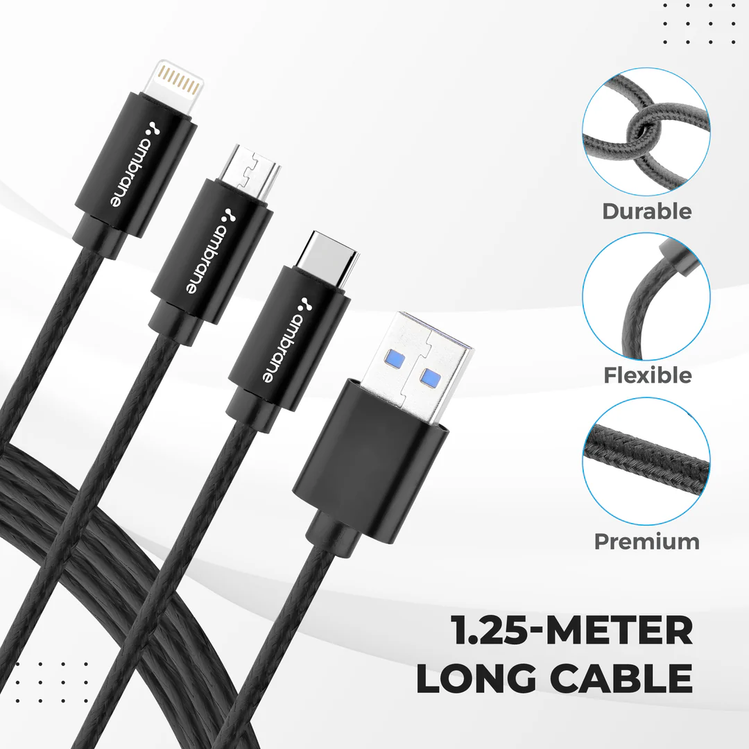 Ambrane 3 in 1 Braided cable (TRINITY-111)