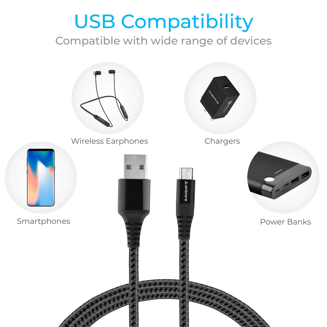 Ambrane Braided Micro USB cable (BCM-C15 Black)