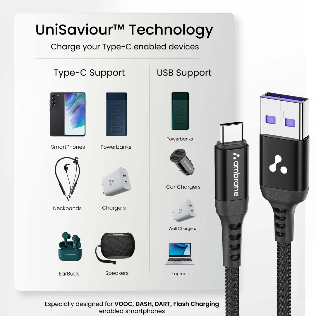 Ambrane Braided Type-C cable (ABCVS-12G Black)