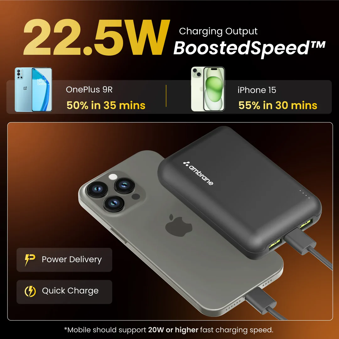 Ambrane Powerbank 20000mah (Powerlit XL Lite Black)