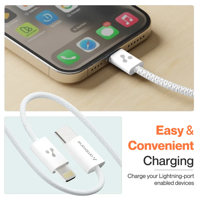 Ambrane Braided USB to Type C cable ABTLQ12G, White