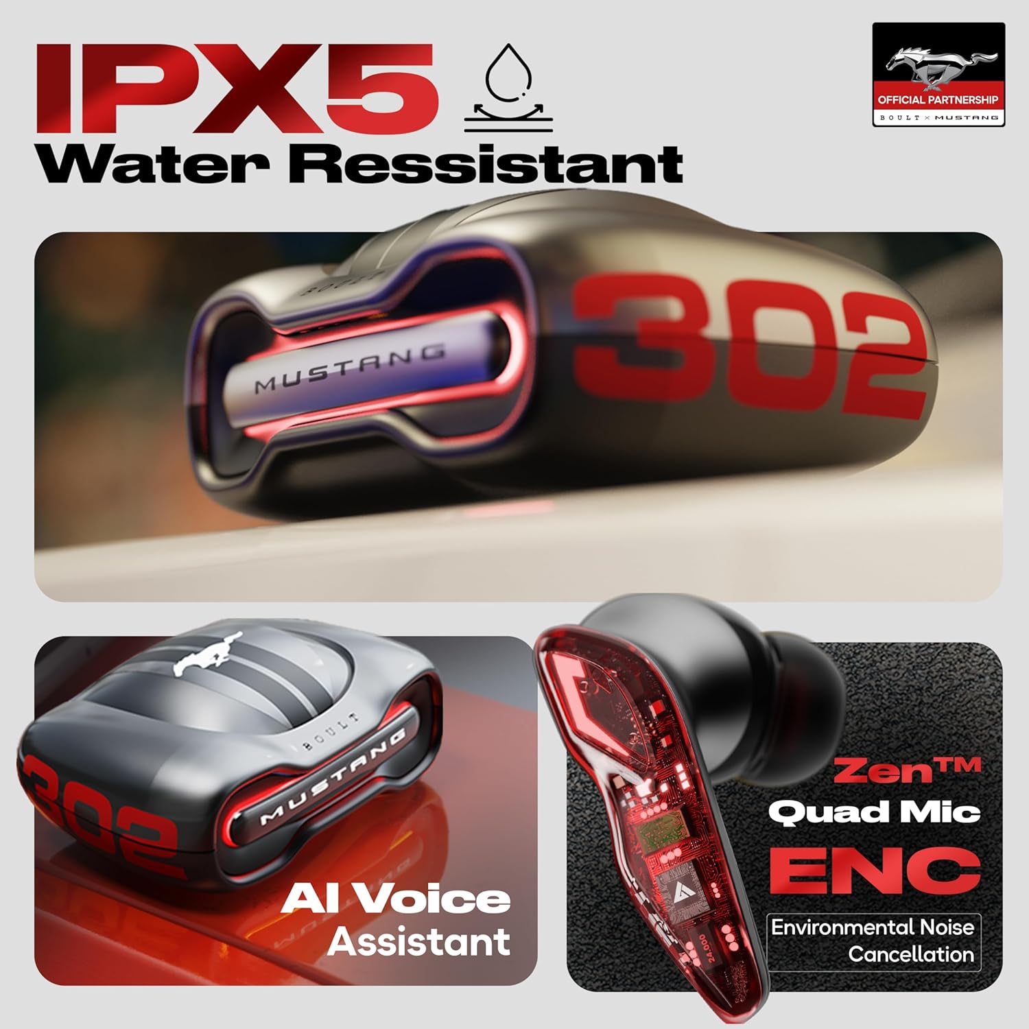 Boult Audio Wireless Earbuds Mustang Torq, Silver