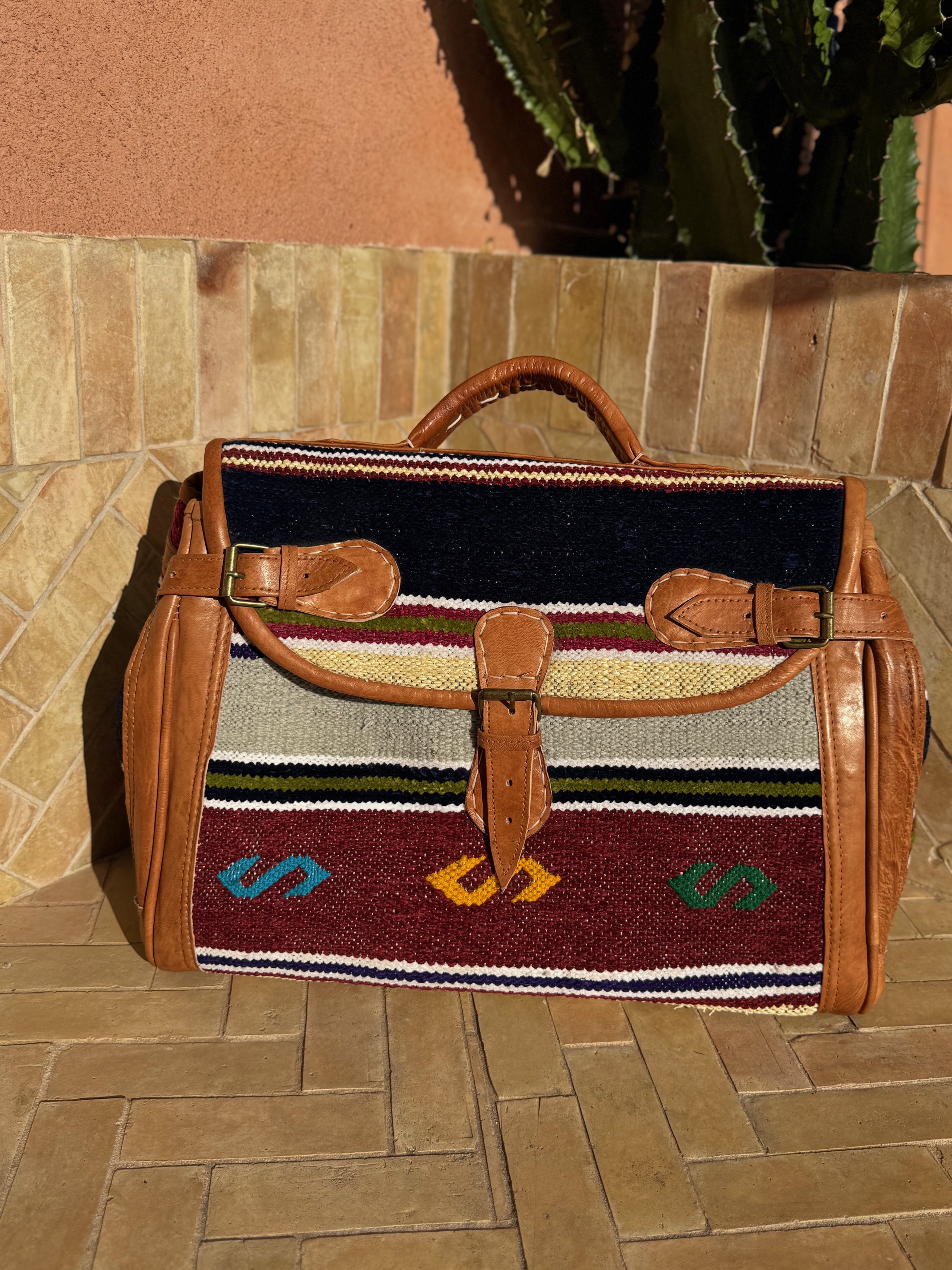Sac Week-end en kilim berbère et cuir 