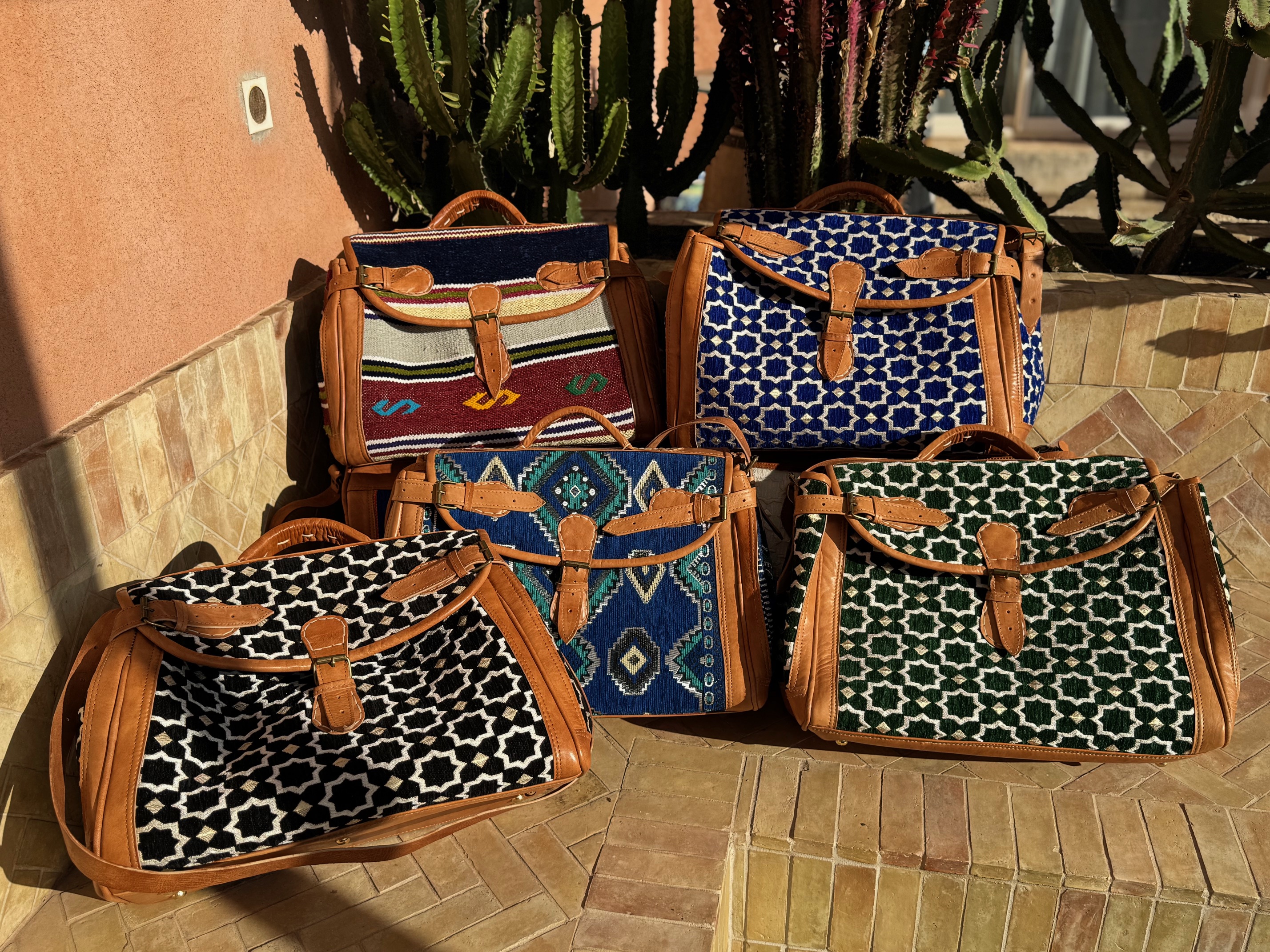 Sac Week-end en kilim berbère et cuir bleu