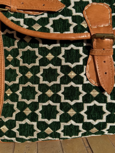 Sac Week-end en tissu Zellige vert foncé et cuir 