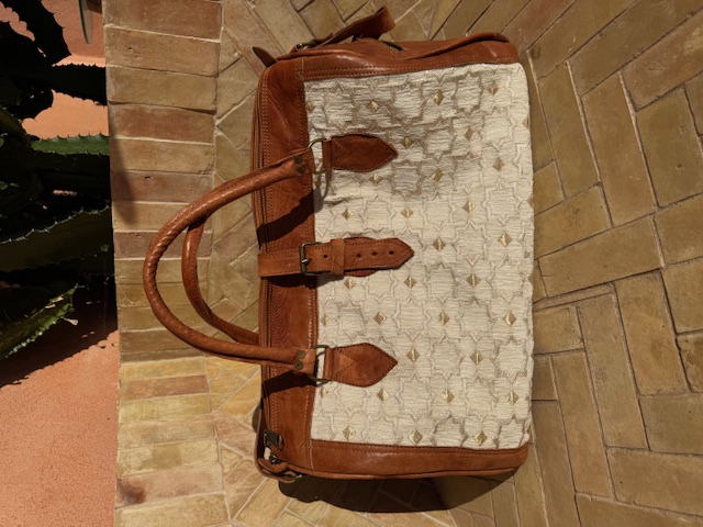 Sac Week-end en tissu Zellige blanc et cuir 