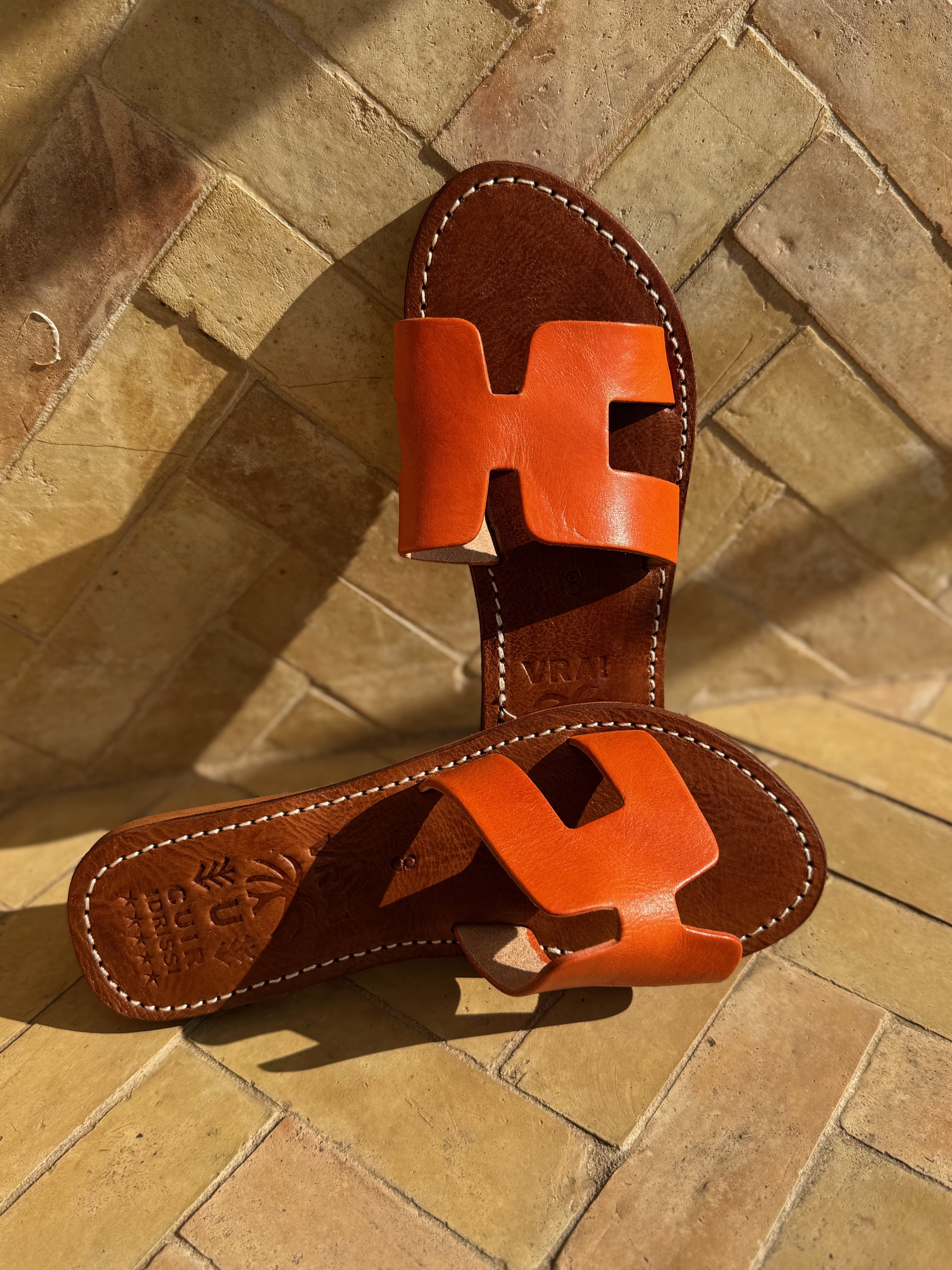 Mules d'été H cuir véritable orange