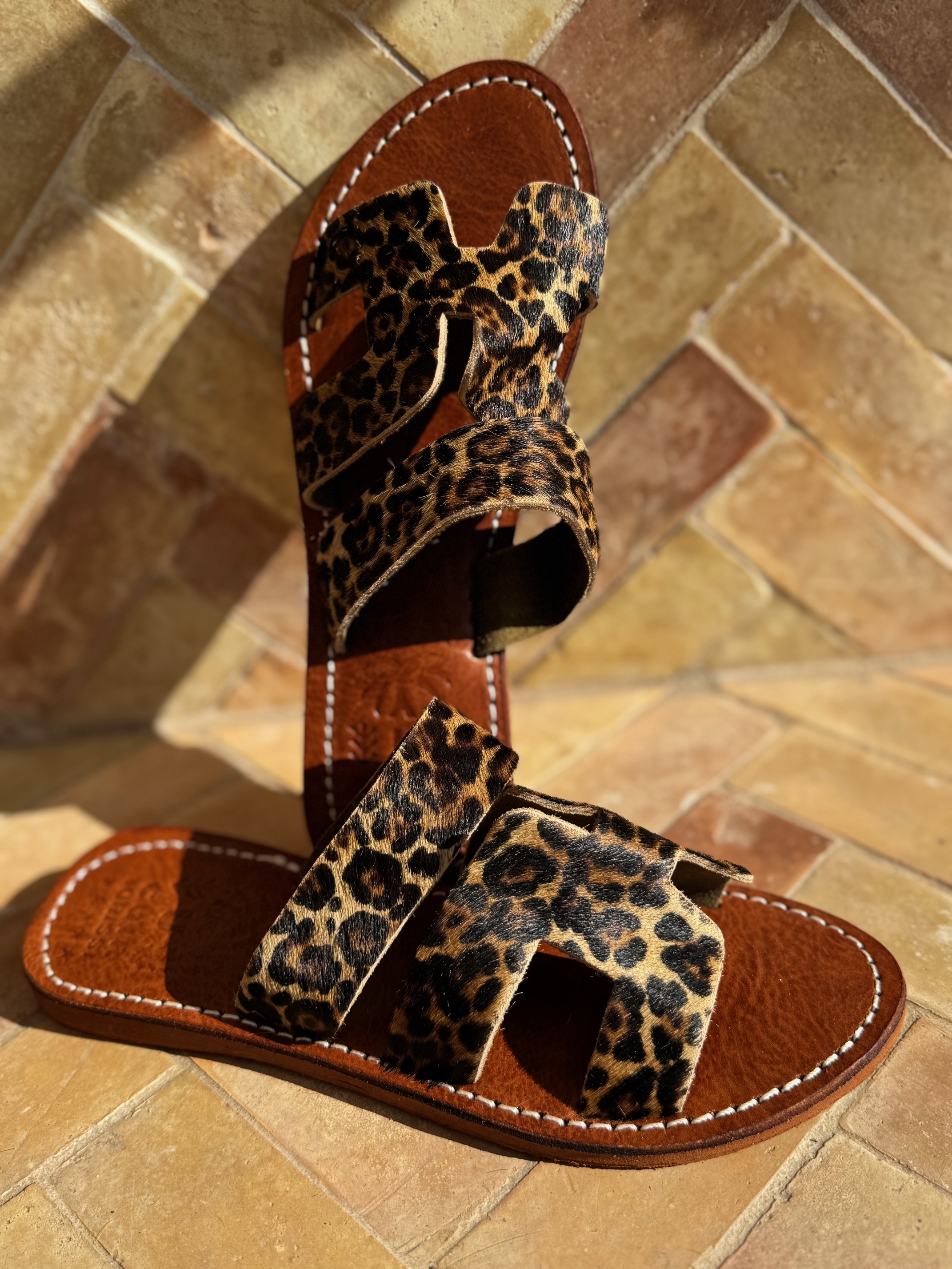 Mules d'été H double cuir véritable Léopard