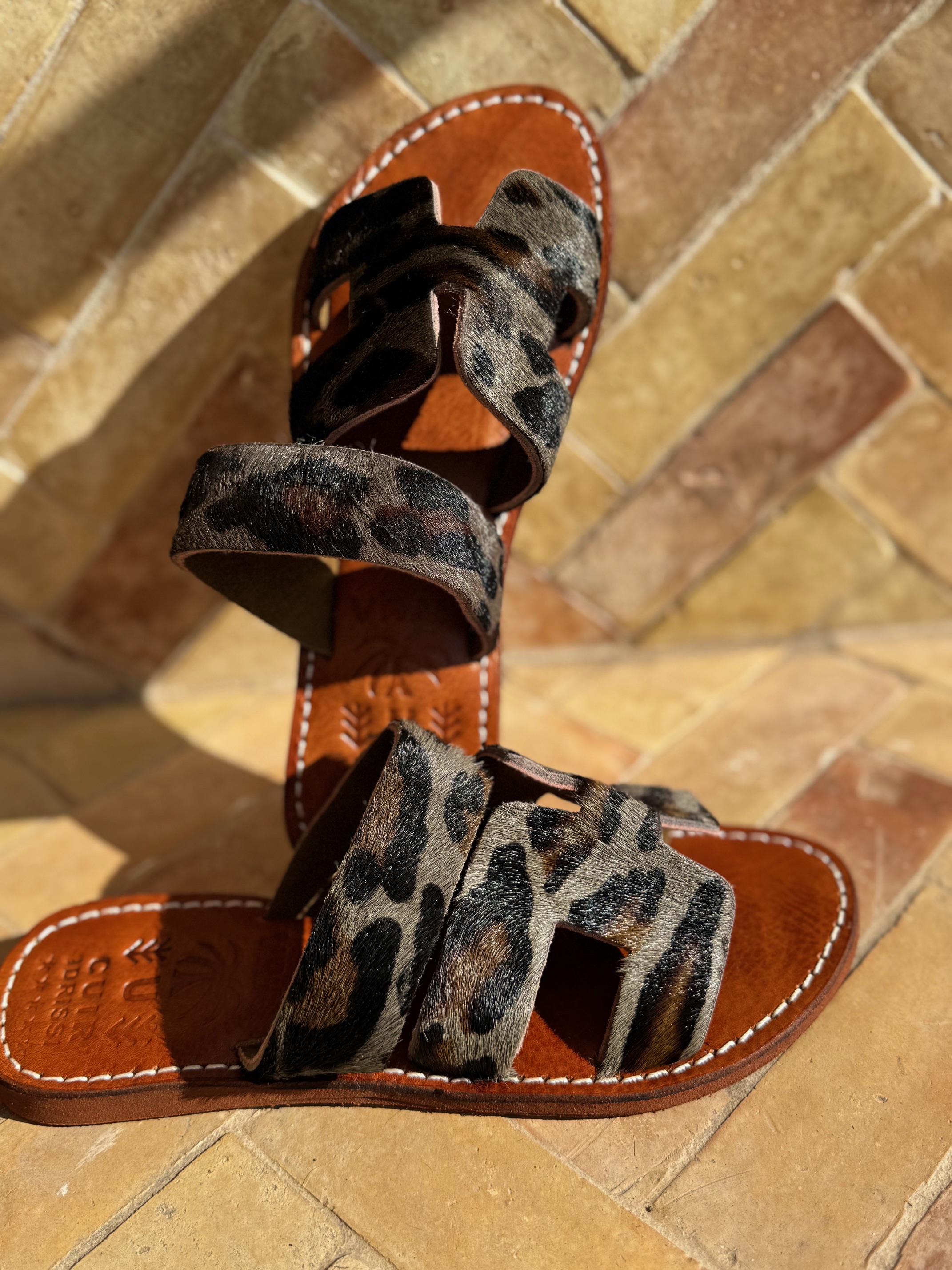 Mules d'été H double cuir véritable Léopard Gris