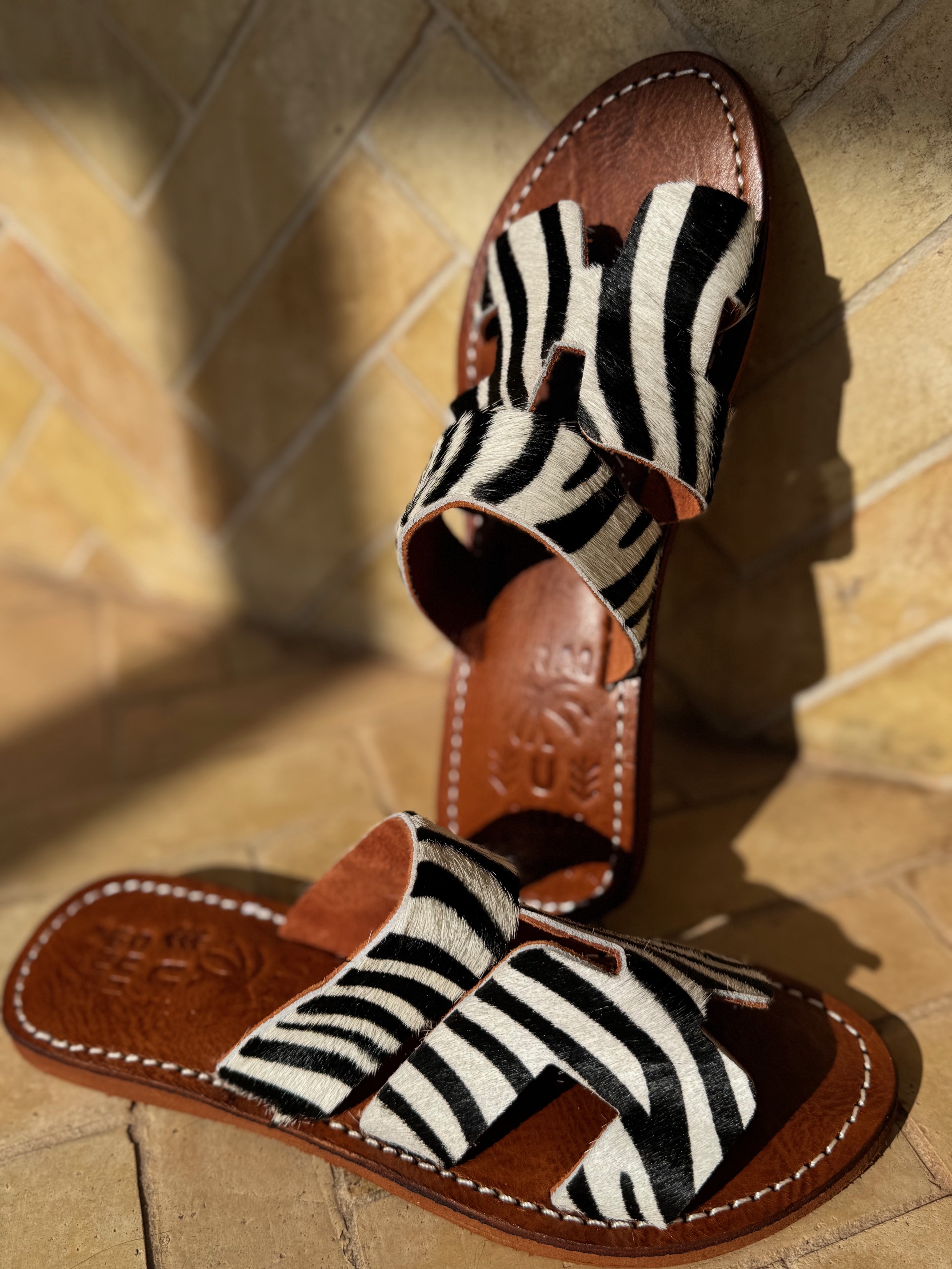 Mules d'été H double cuir véritable Zèbre