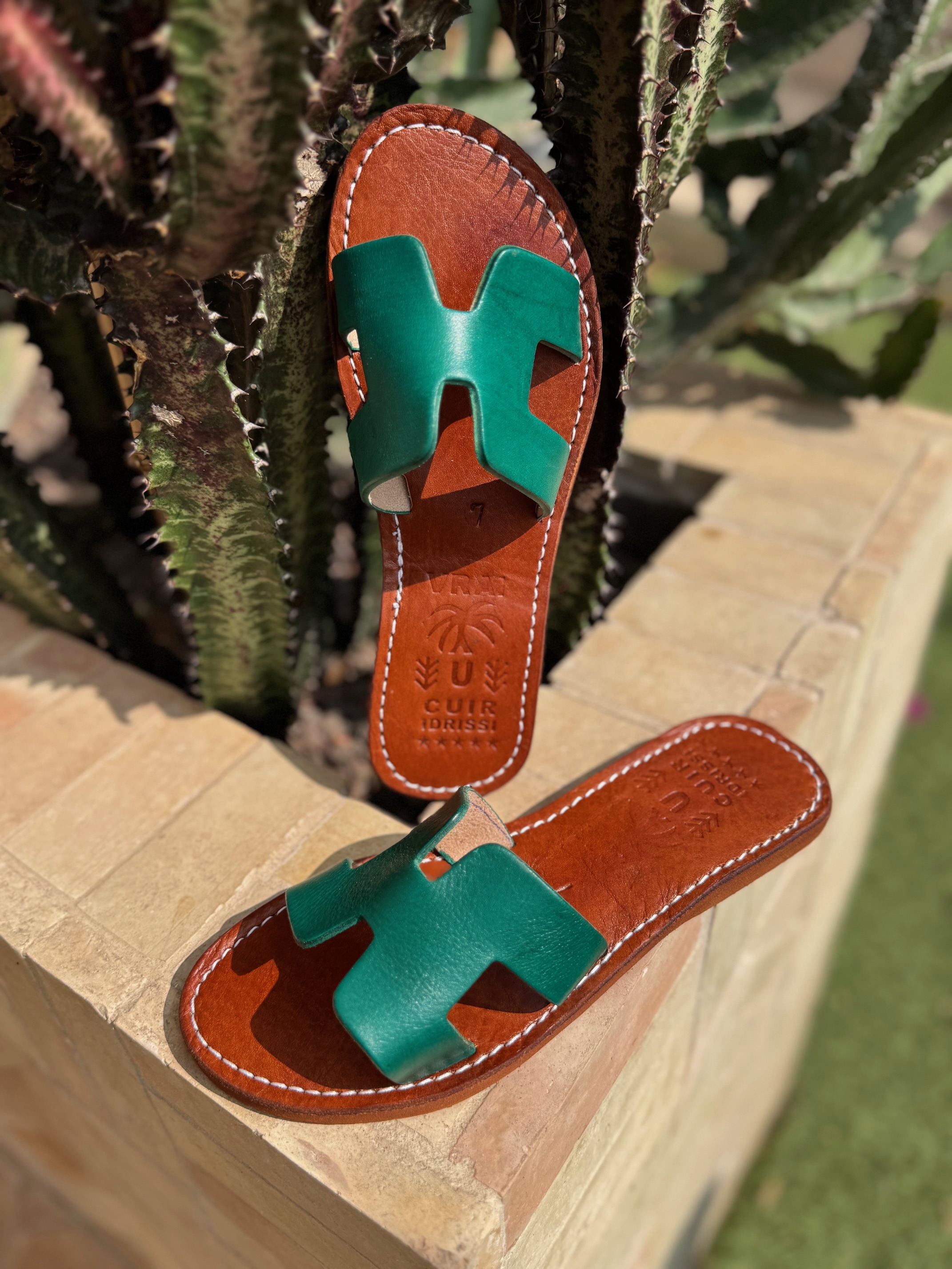 Mules d'été H cuir véritable Vert