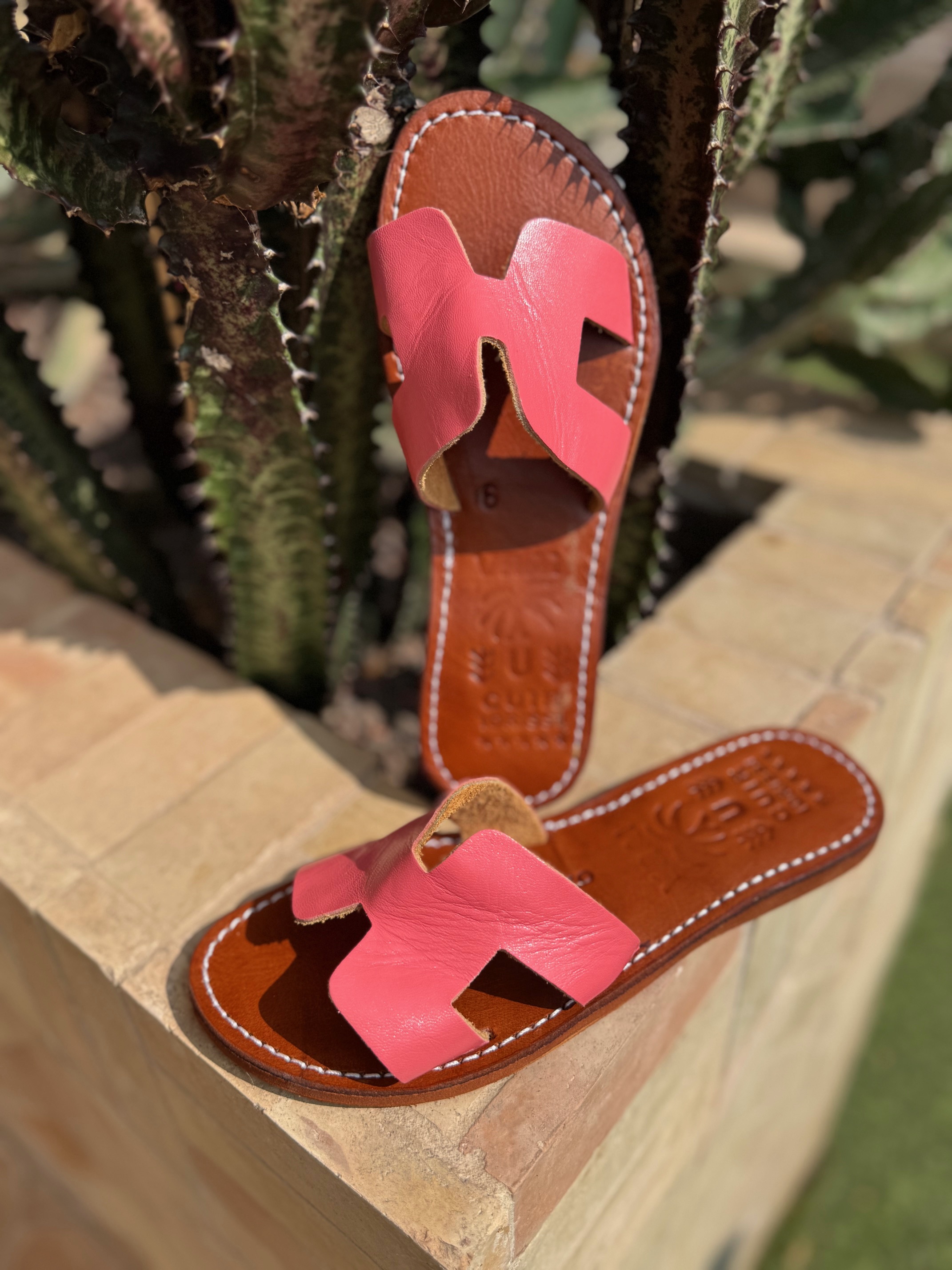 Mules d'été H cuir véritable Rose