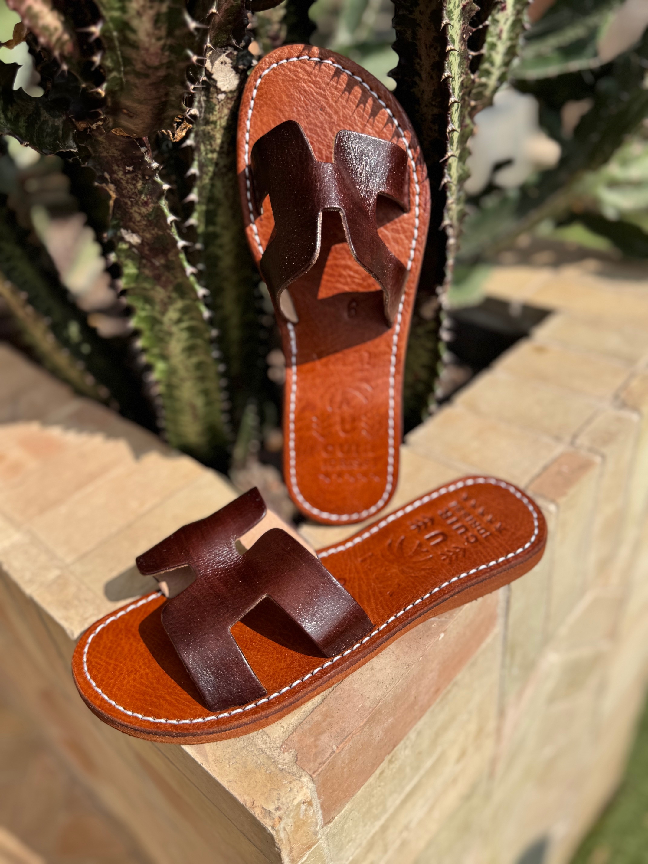 Mules d'été H cuir véritable Marron brun