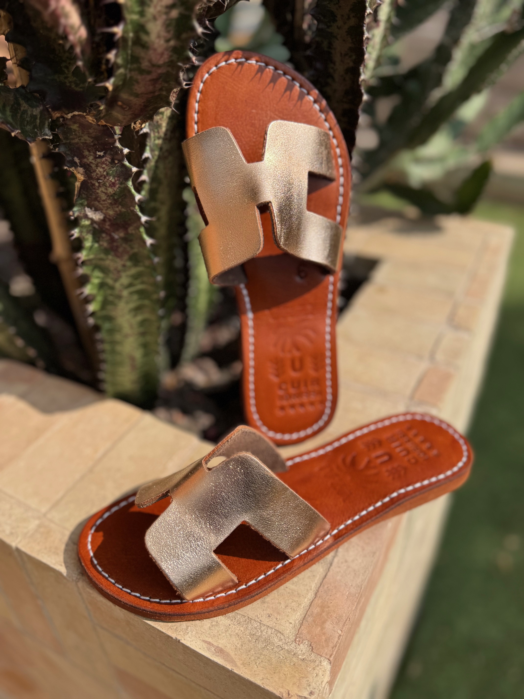 Mules d'été H cuir véritable Rose Gold
