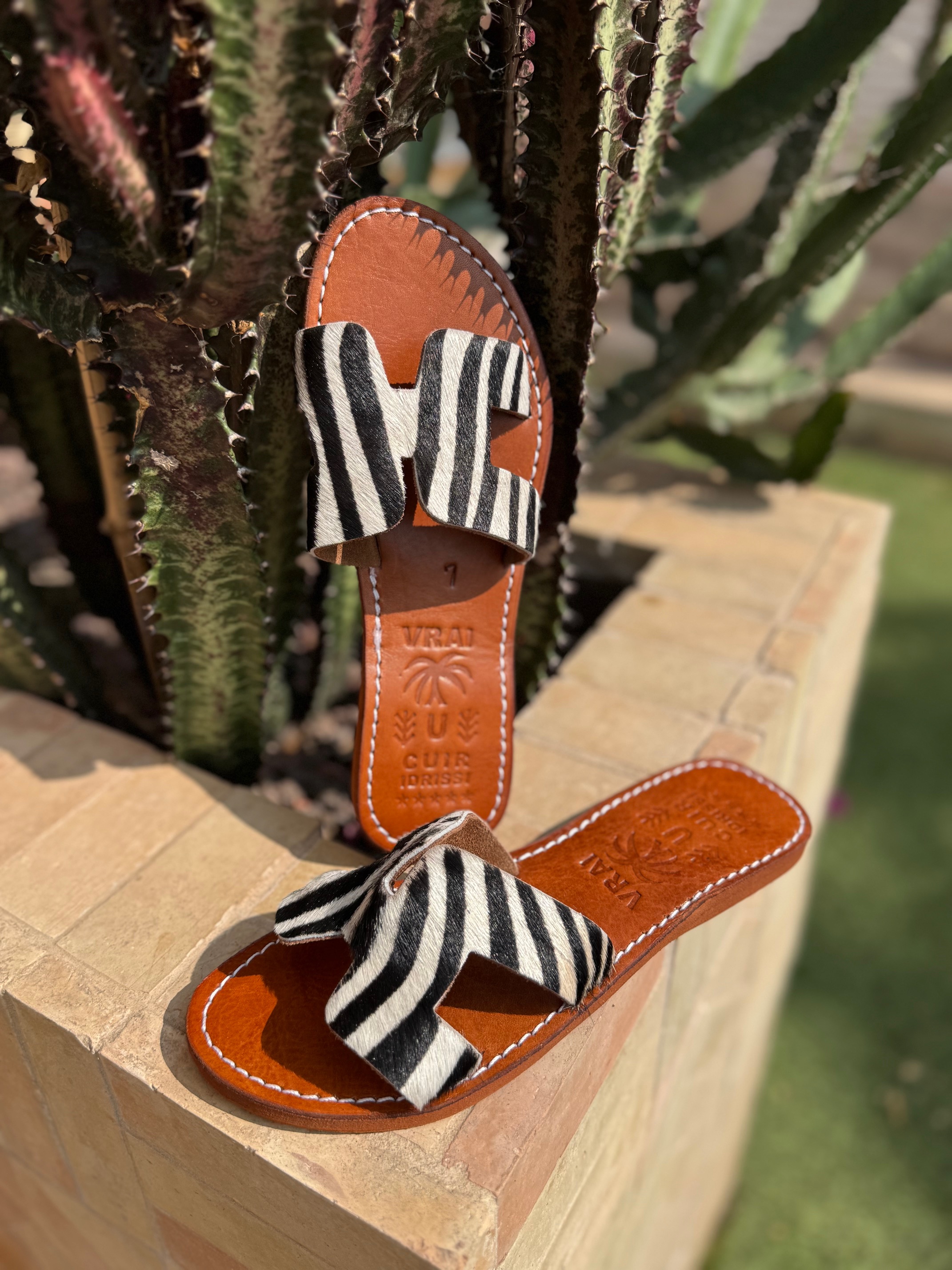 Mules d'été H cuir véritable Zèbre