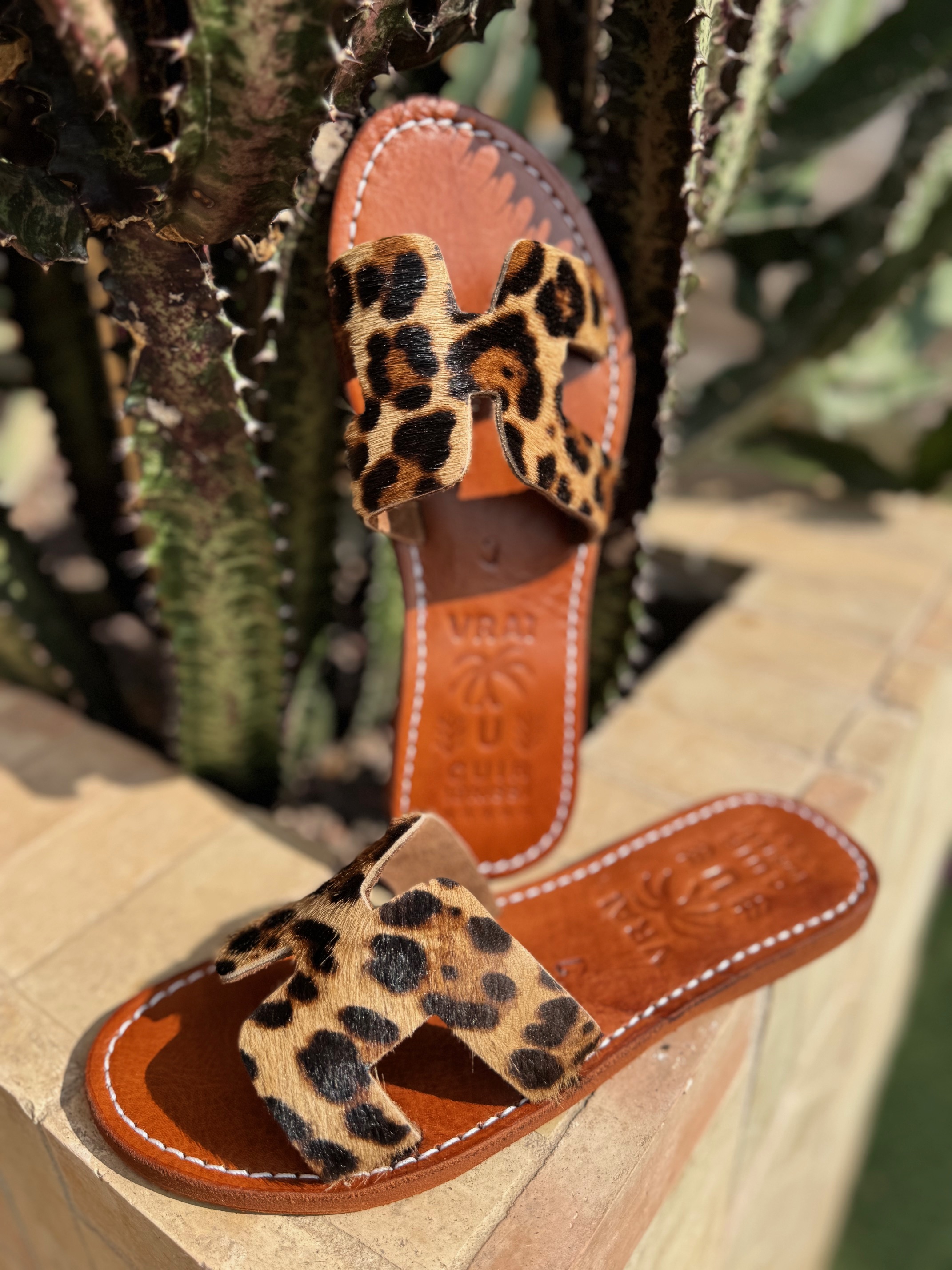 Mules d'été H cuir véritable Léopard