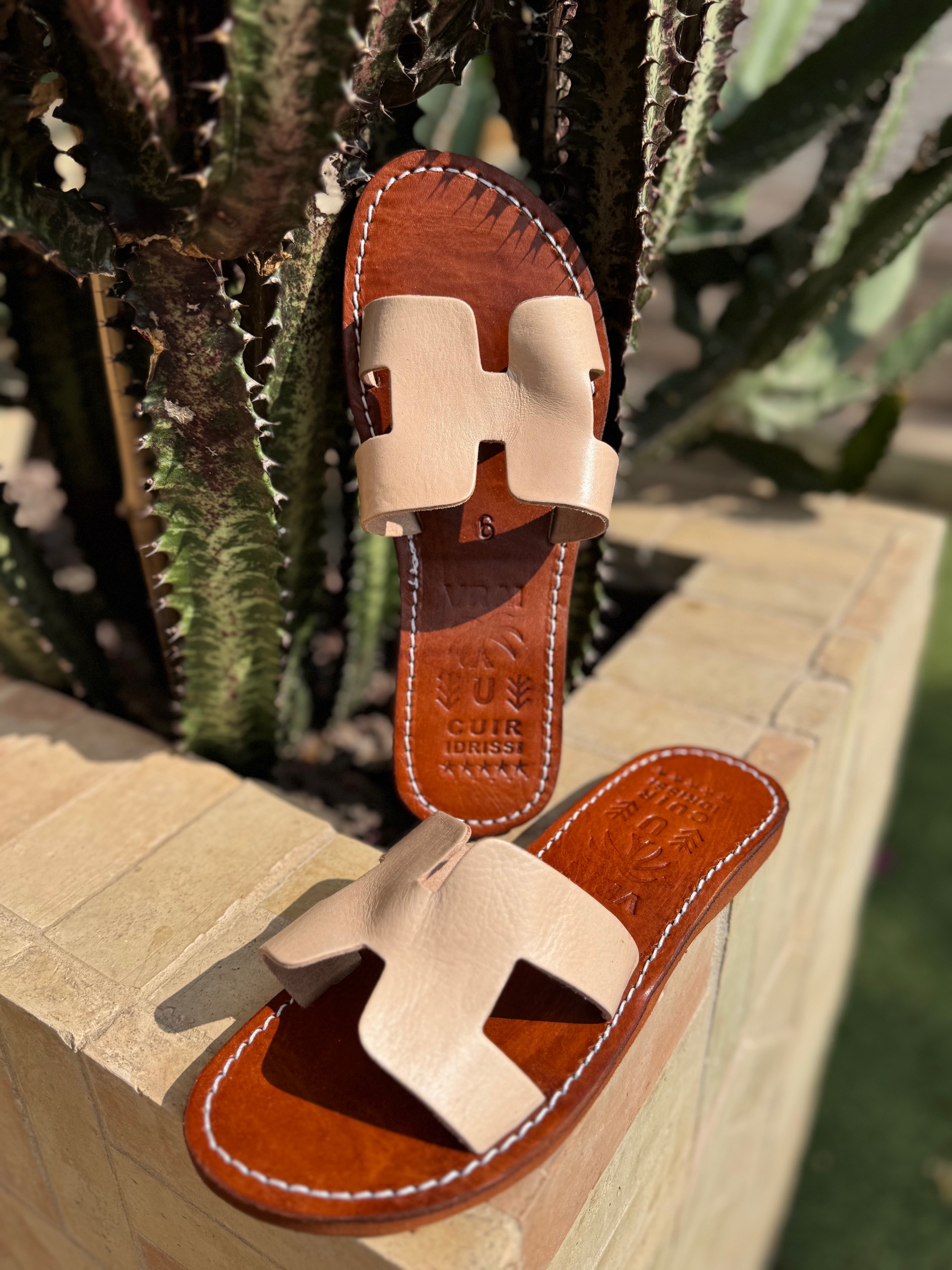 Mules d'été H cuir véritable Naturel