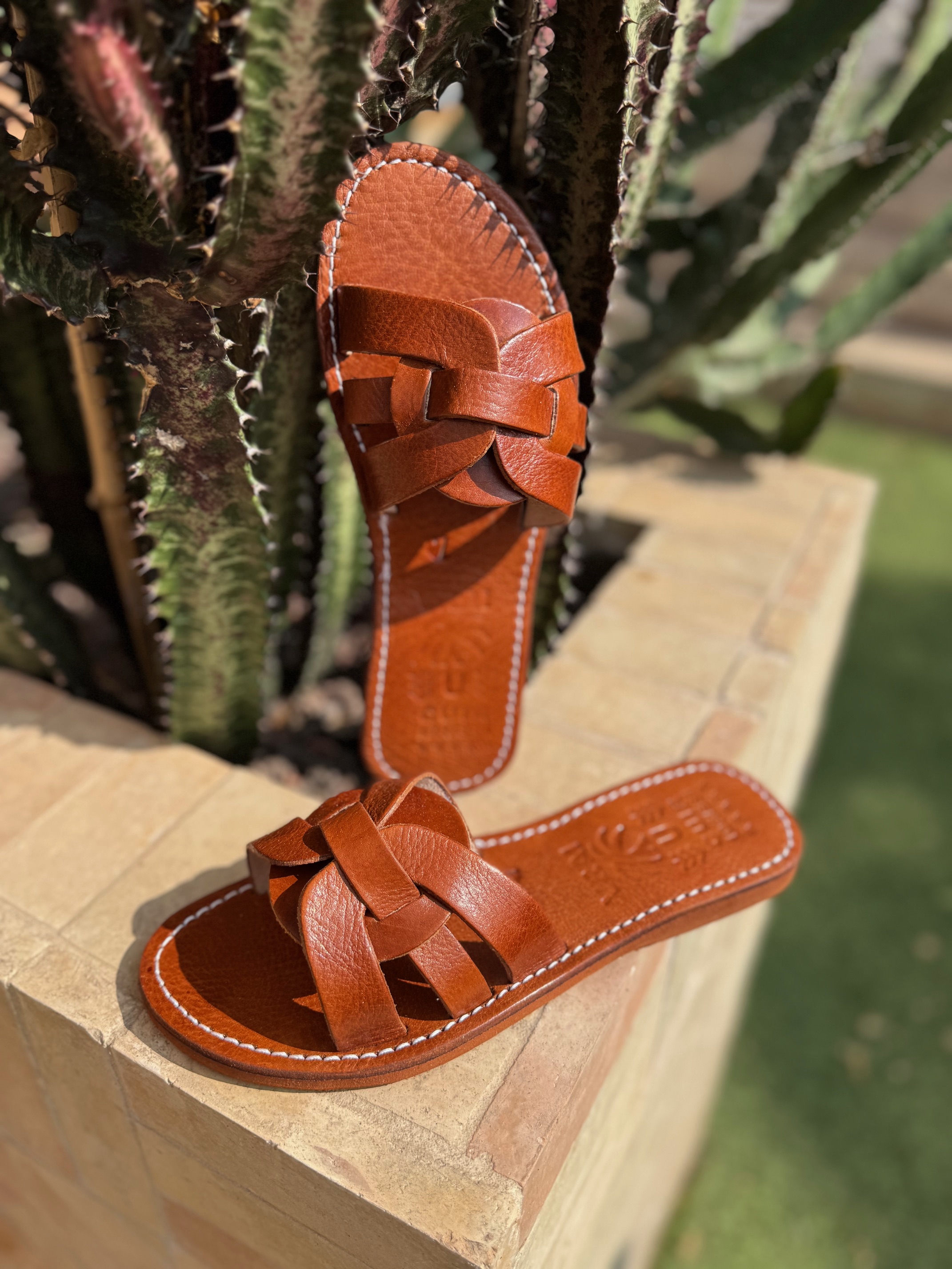 Mules d'été Warda cuir véritable Camel