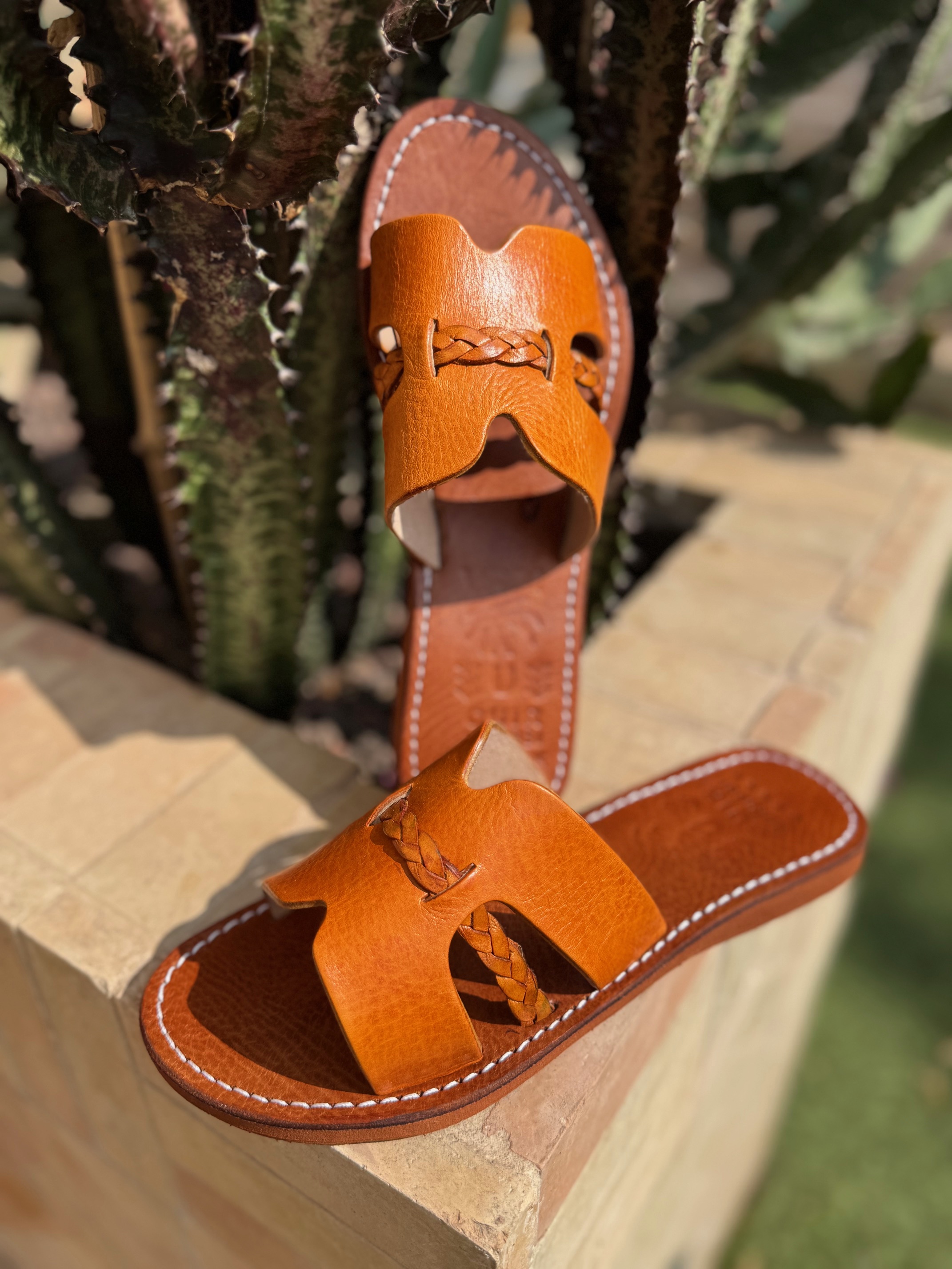 Mules d'été tressées cuir véritable Orangé