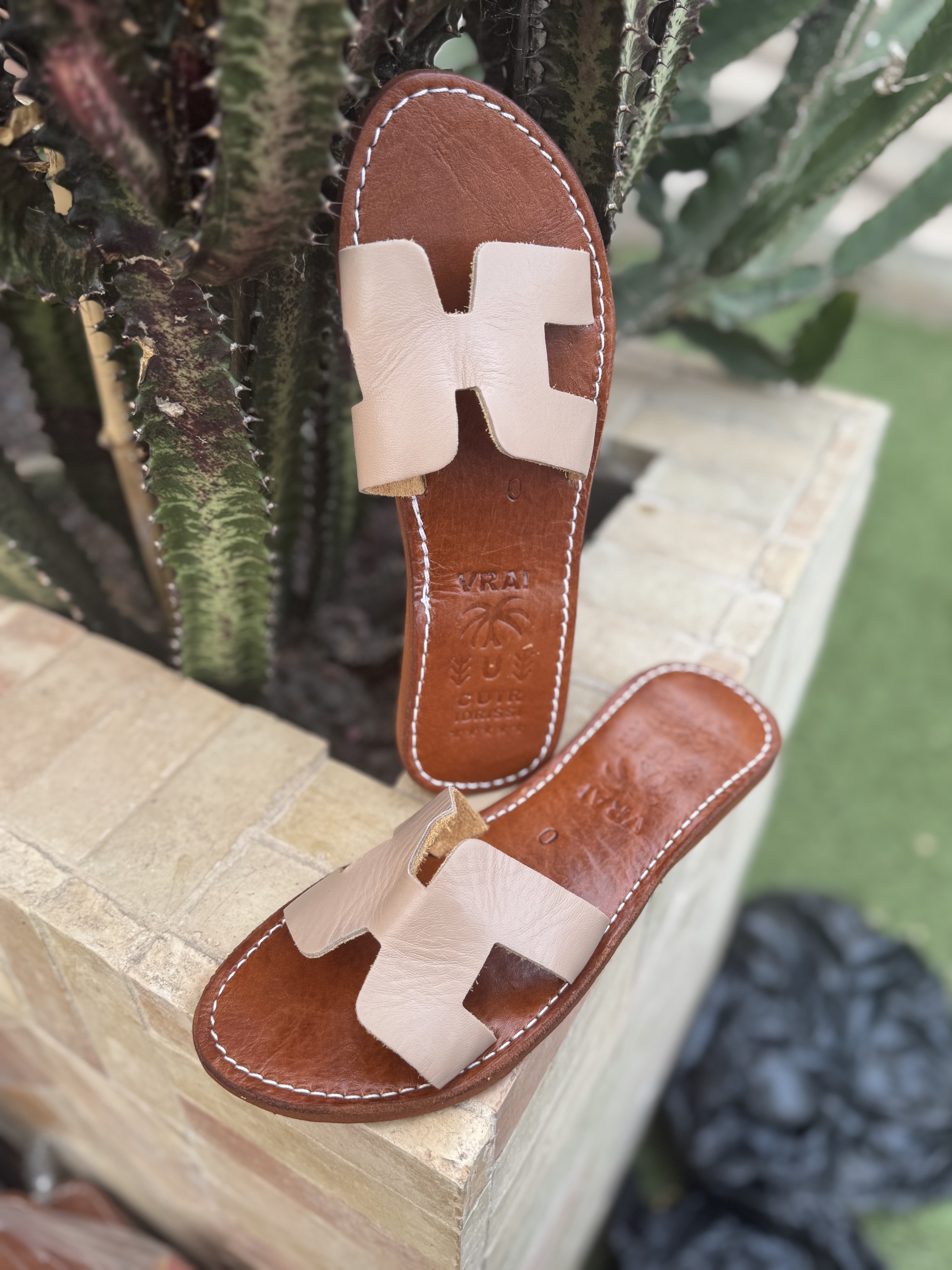 Mules d'été H cuir véritable Taupe clair 