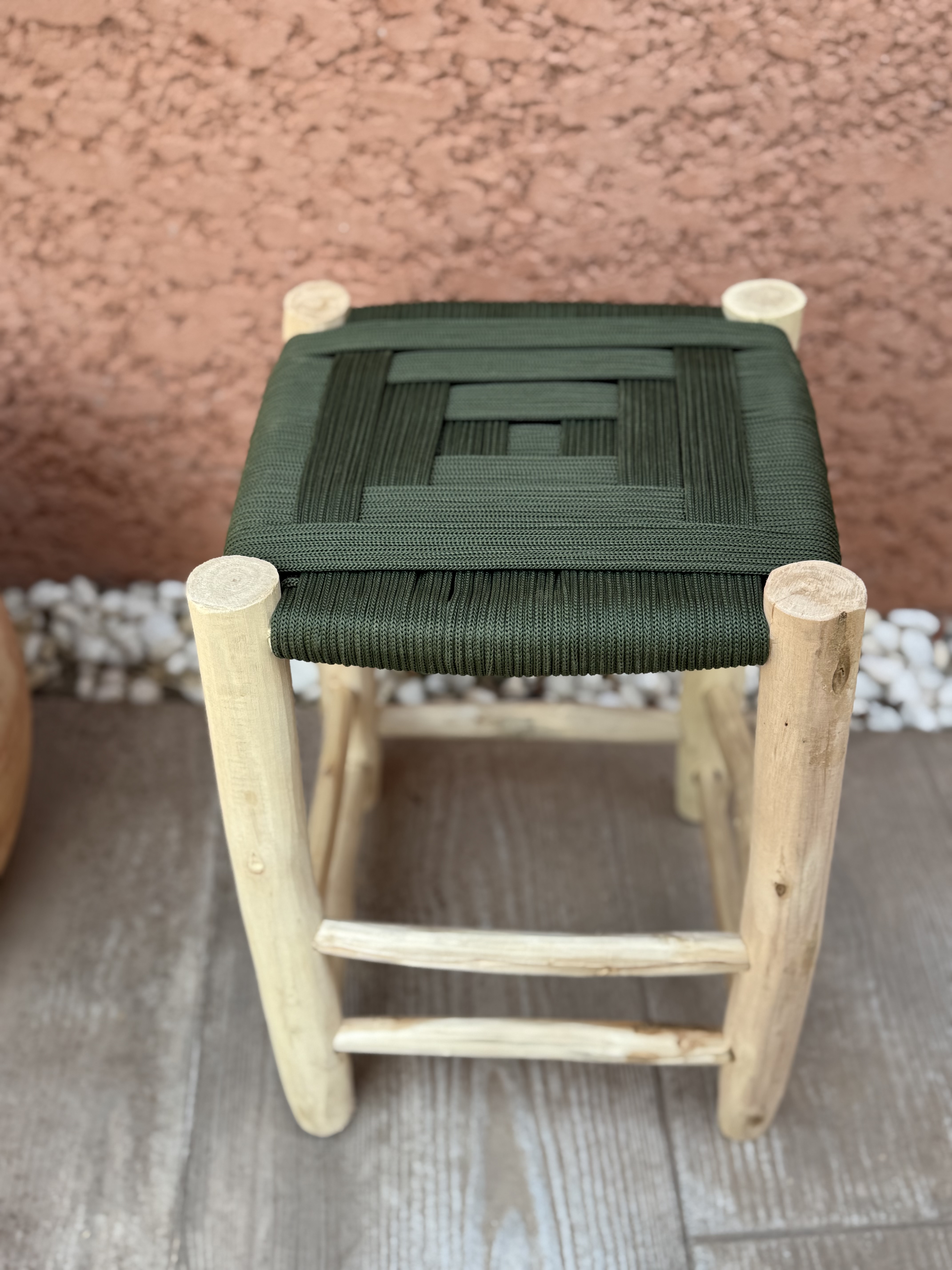 Tabouret berbère tressé en nylon Kaki