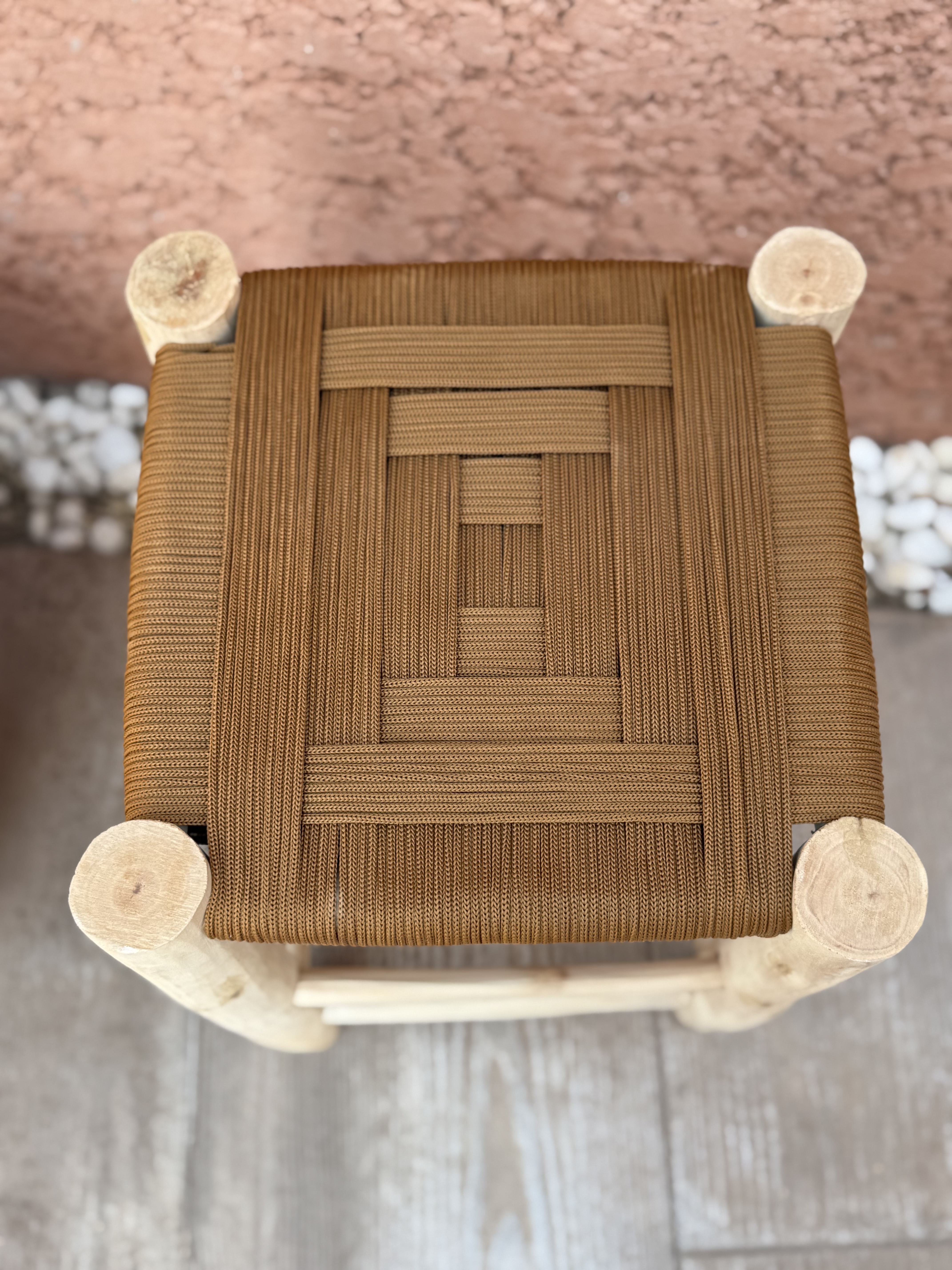 Tabouret berbère tressé en nylon Camel