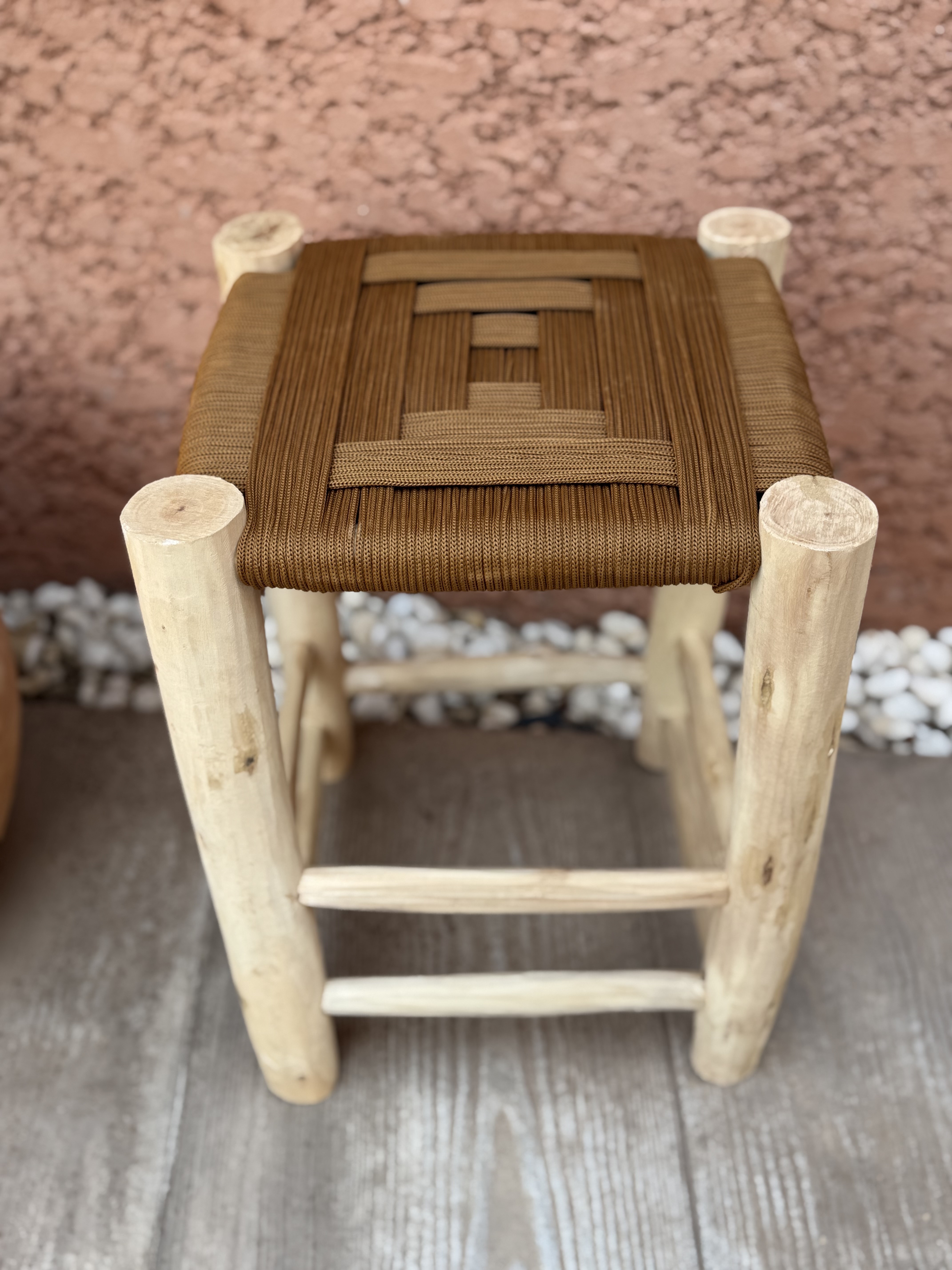Tabouret berbère tressé en nylon Camel