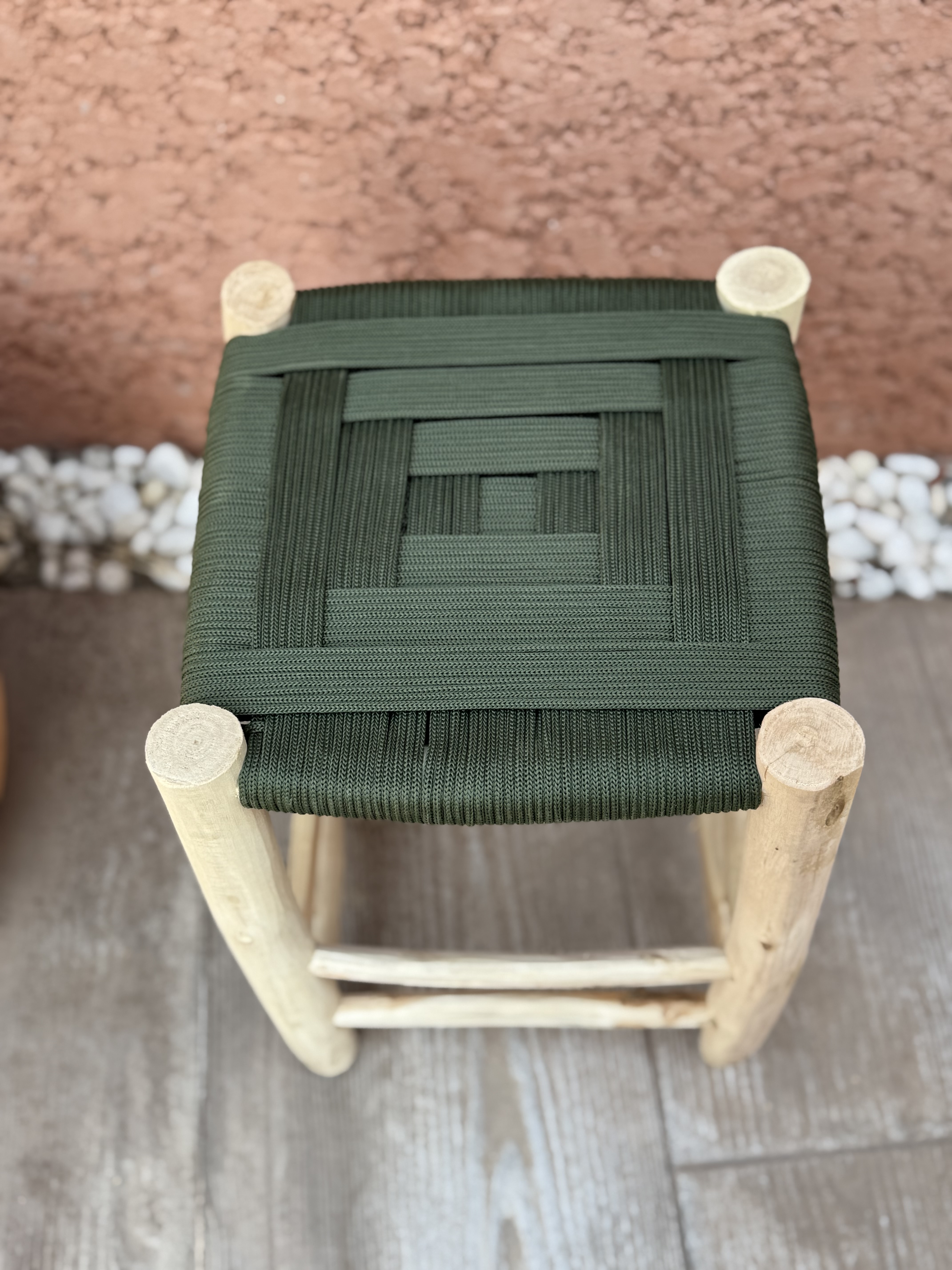 Tabouret berbère tressé en nylon Kaki