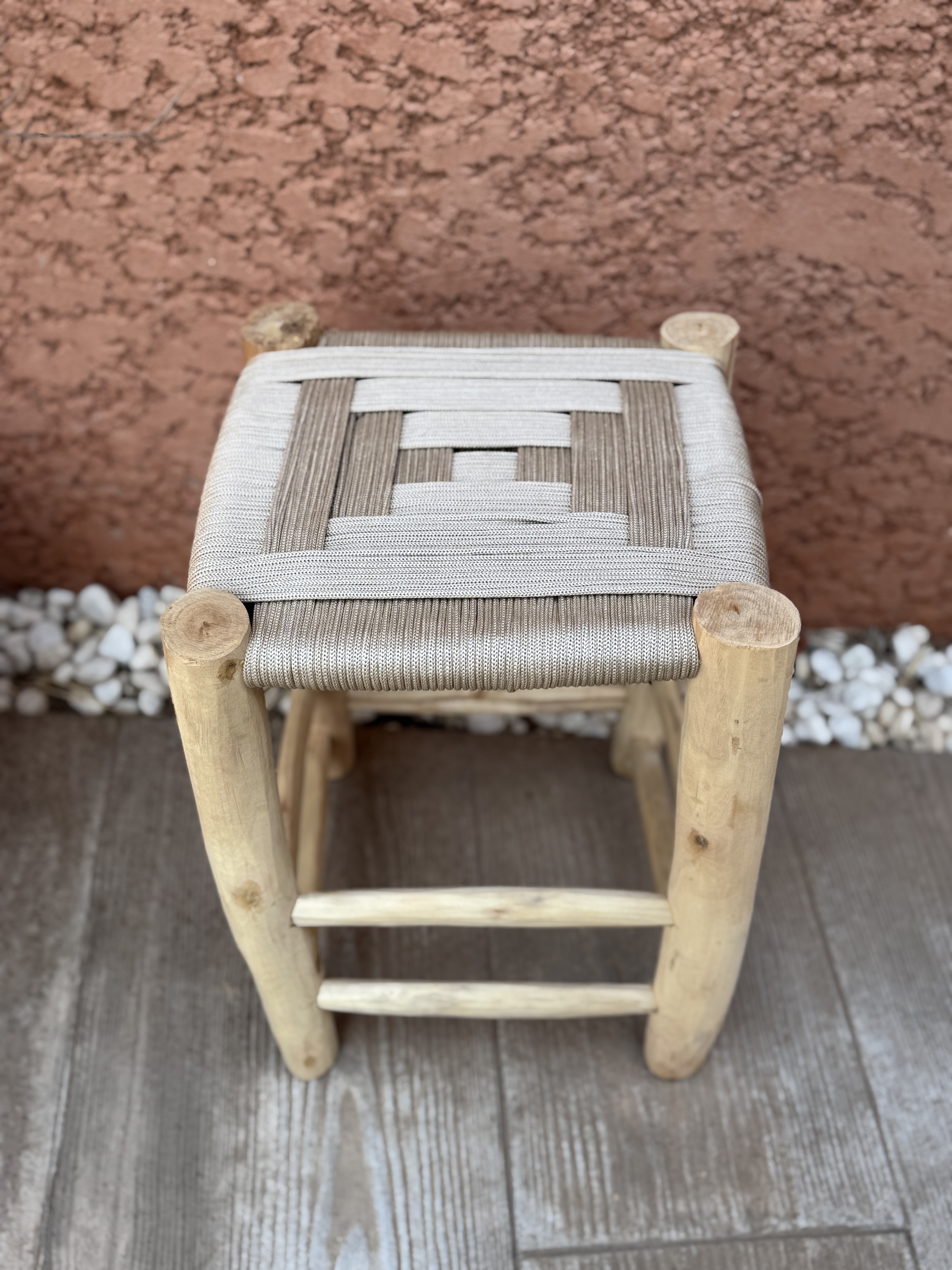 Tabouret berbère tressé en nylon Beige