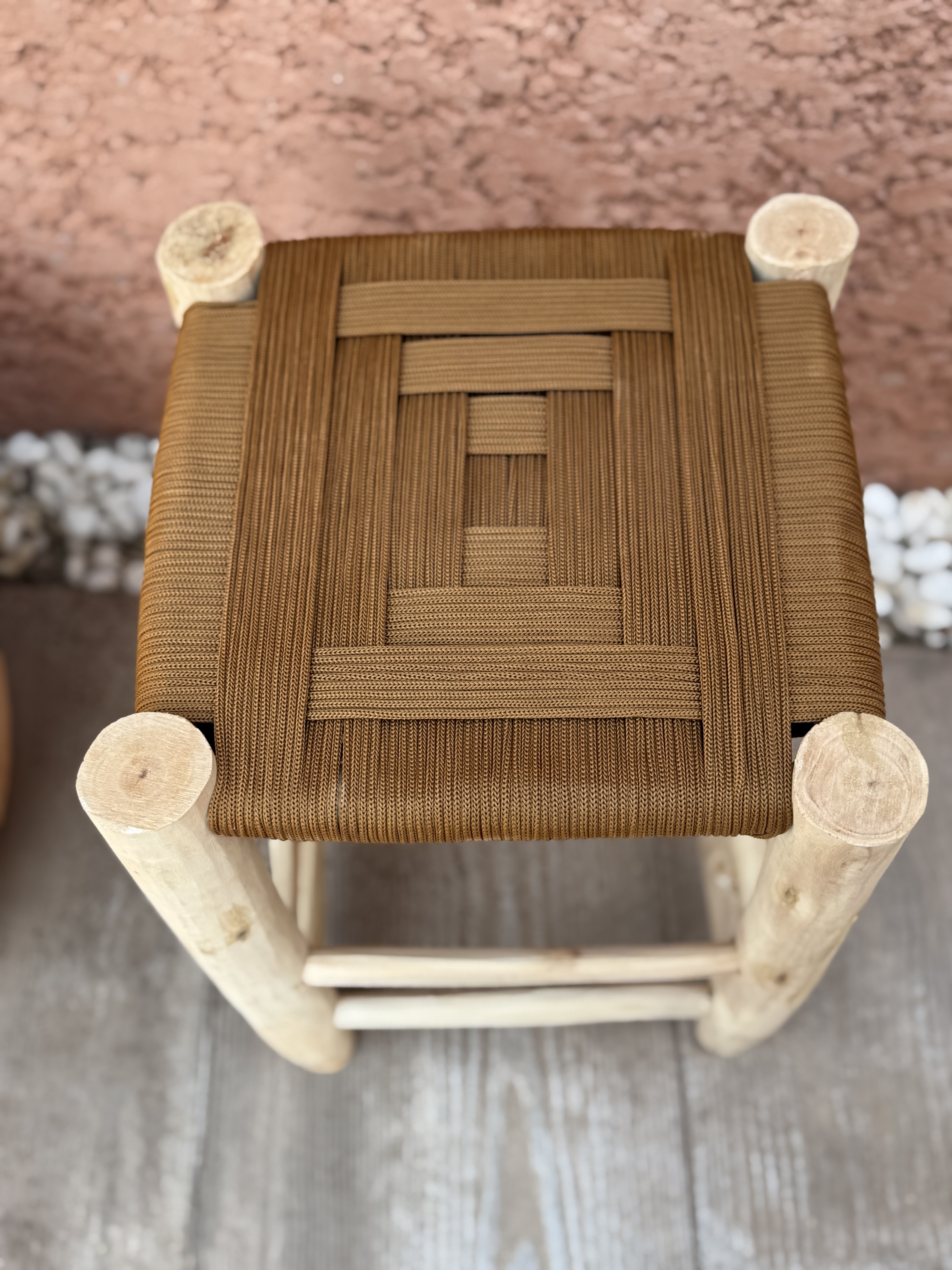 Tabouret berbère tressé en nylon Camel