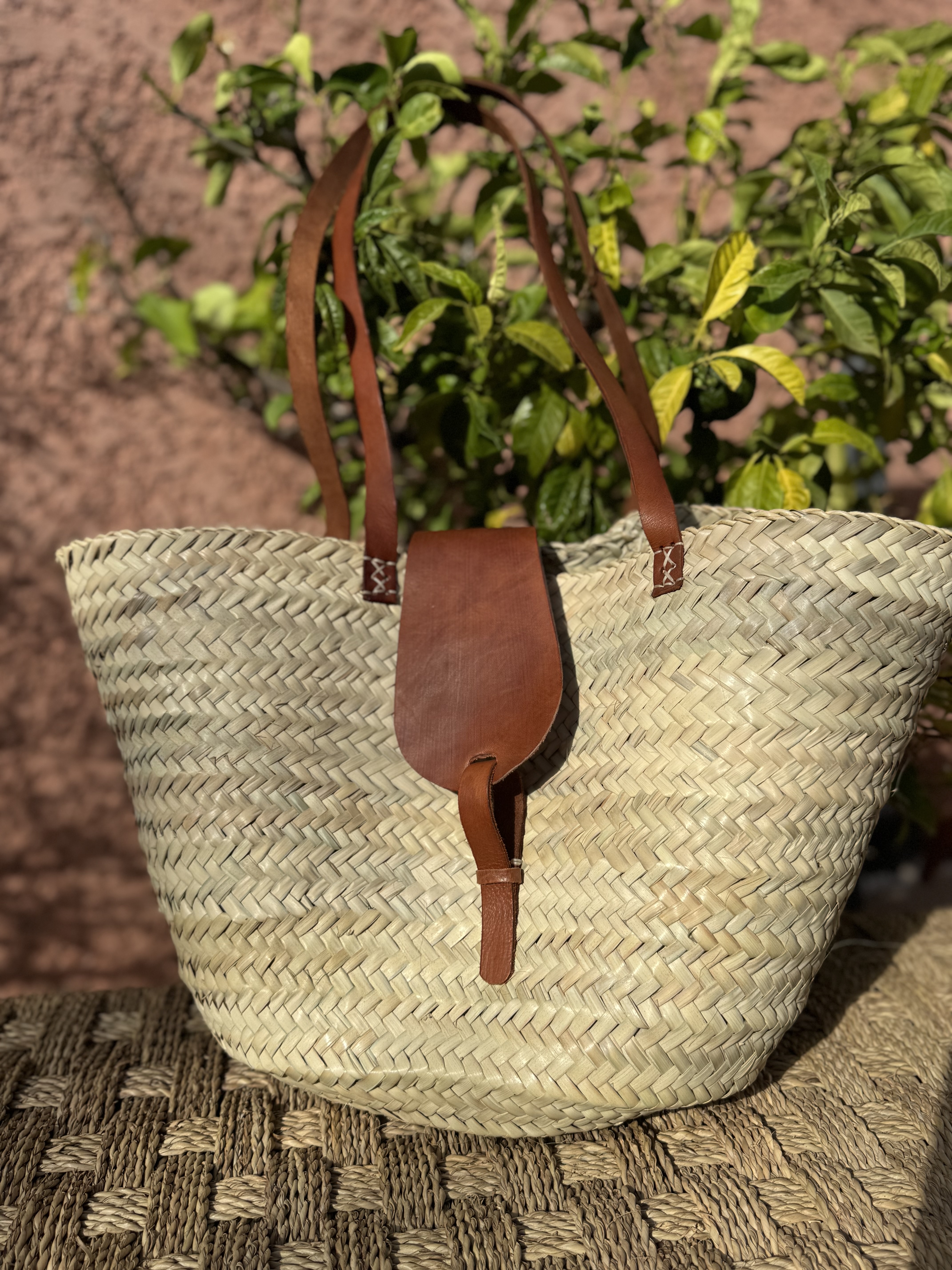 Panier beldi cuir camel