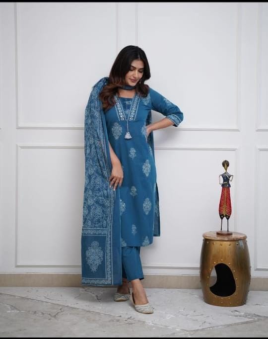 Blue Embroidered Kurta Set