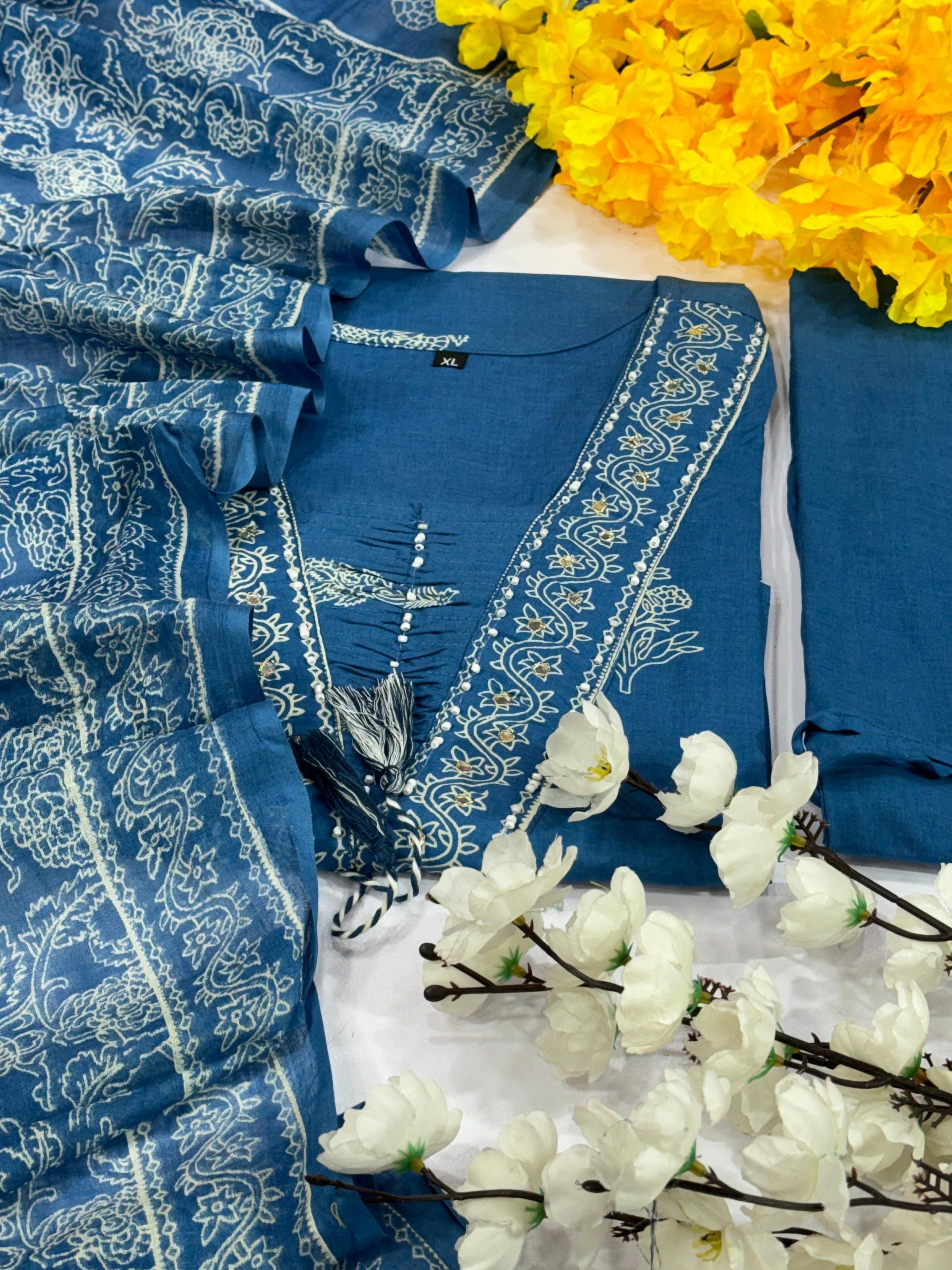 Blue Embroidered Kurta Set